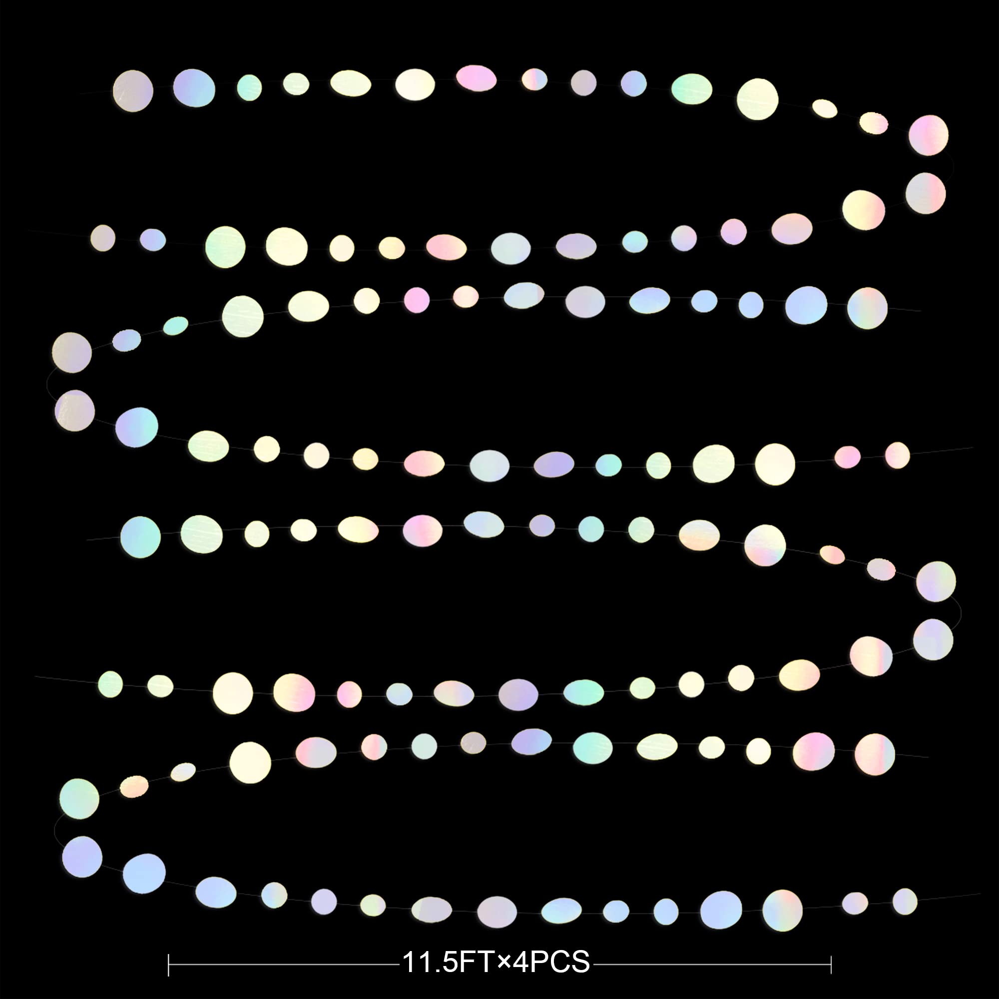 46 Ft White Iridescent Circle Dots Garland Hanging Holographic Polka Dots Streamer For Birthday Bachelorette Engagement Wedding
