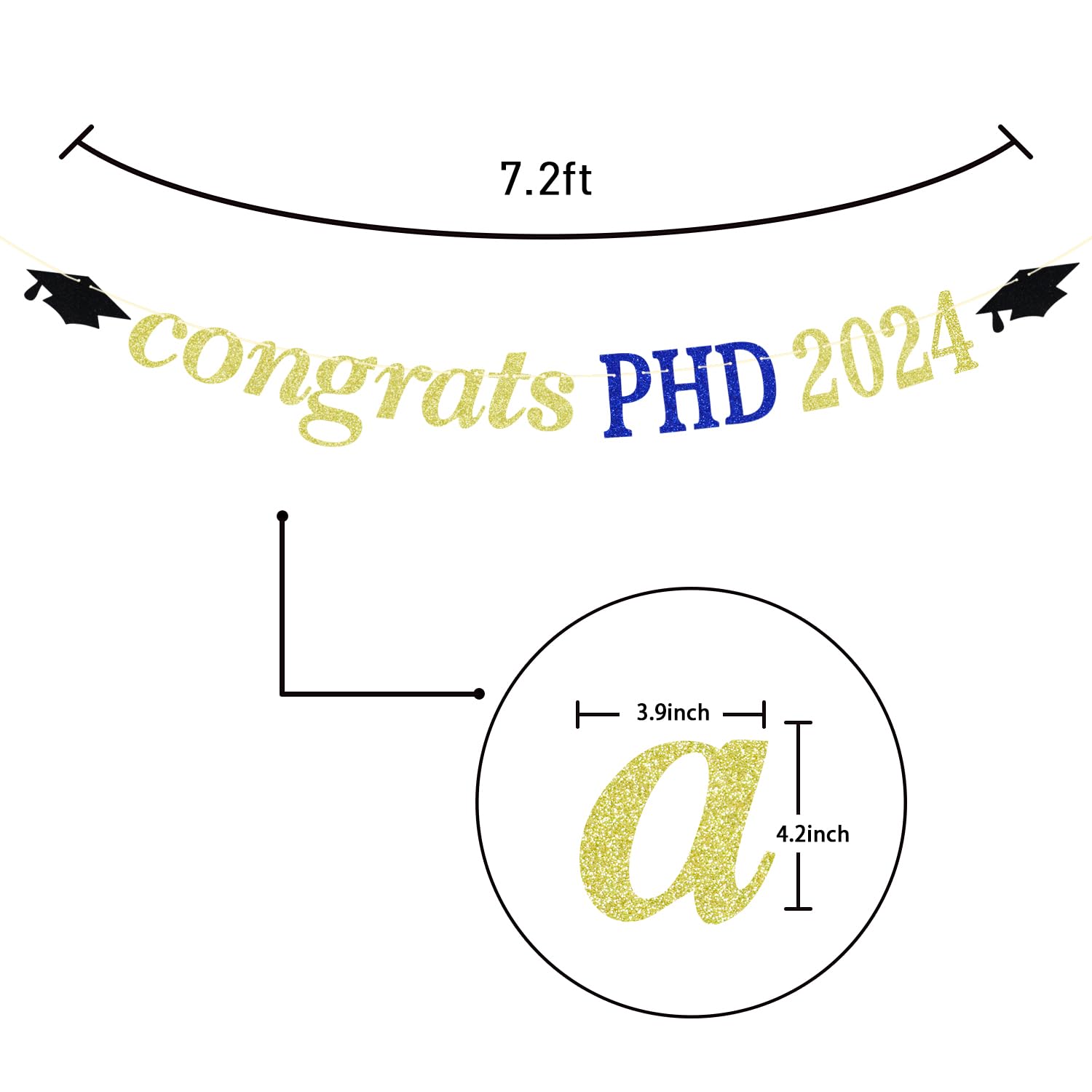 Gold Glitter Congrats Phd 2024 Banner - Phd Graduation Decorations - Congrats Grad, Congratulations Phd Graduation Party Decorat