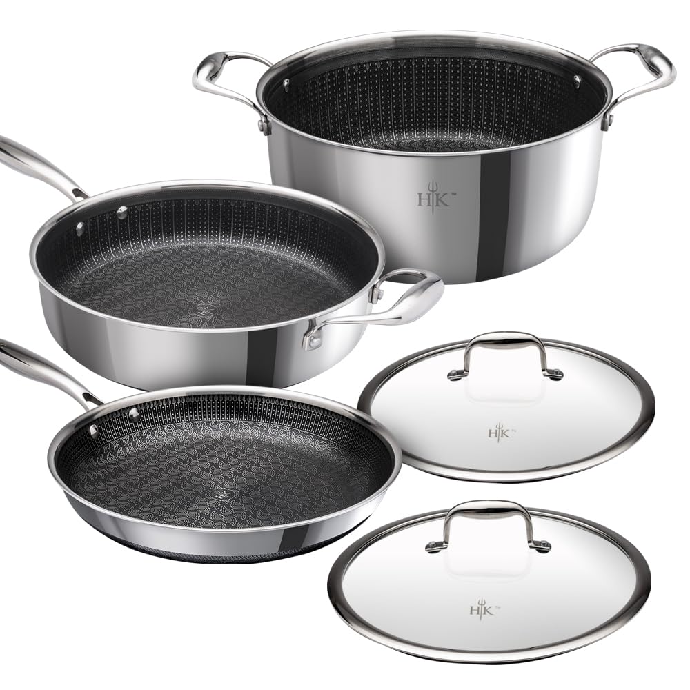 Hells Kitchen 5Piece Hybrid Cookware Set, TriClad Stainless Steel & PFASFree Ceramic Nonstick, no PFOA, no PTFE, no Teflon, N