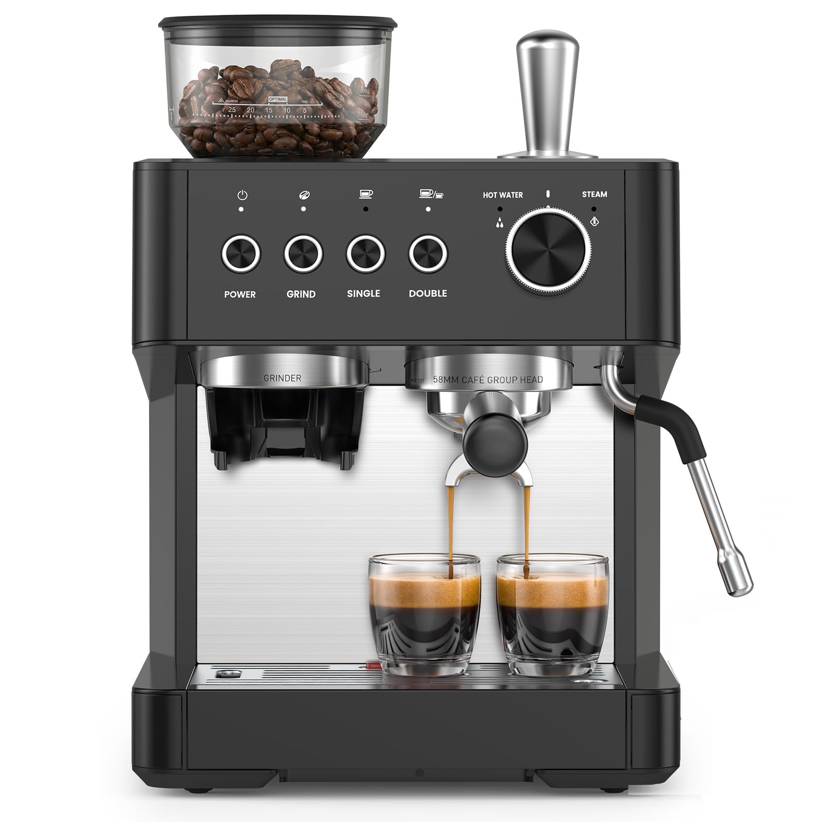 Kismile 20-Bar Espresso Coffee Machine with Built-in Grinder,Fast Heating System, Powerful Steam Wand for Silky Milk Foam, Large