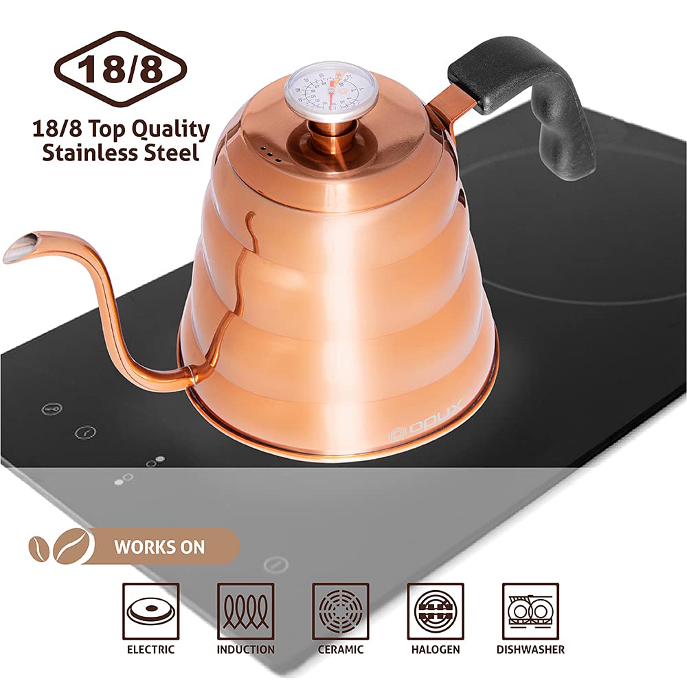 Opux Pour Over Coffee Kettle With Gooseneck | Stainless Steel Coffee Tea Kettle With Thermometer 40 Oz, Stovetop Induction Goose