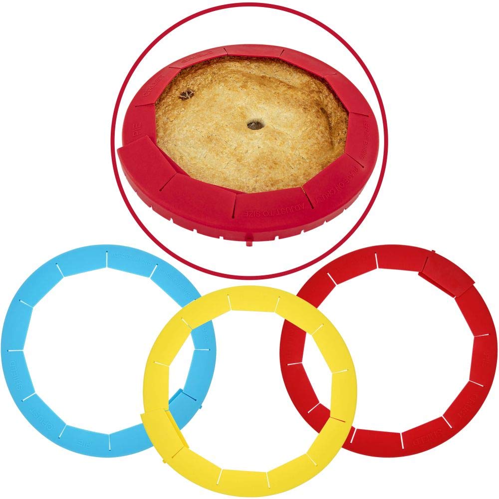 Southern Homewares Pie Crust Shield Adjustable Reusable Silicone Protective Cover Baking Tool Prevents Burnt Edges, Set Of 3
