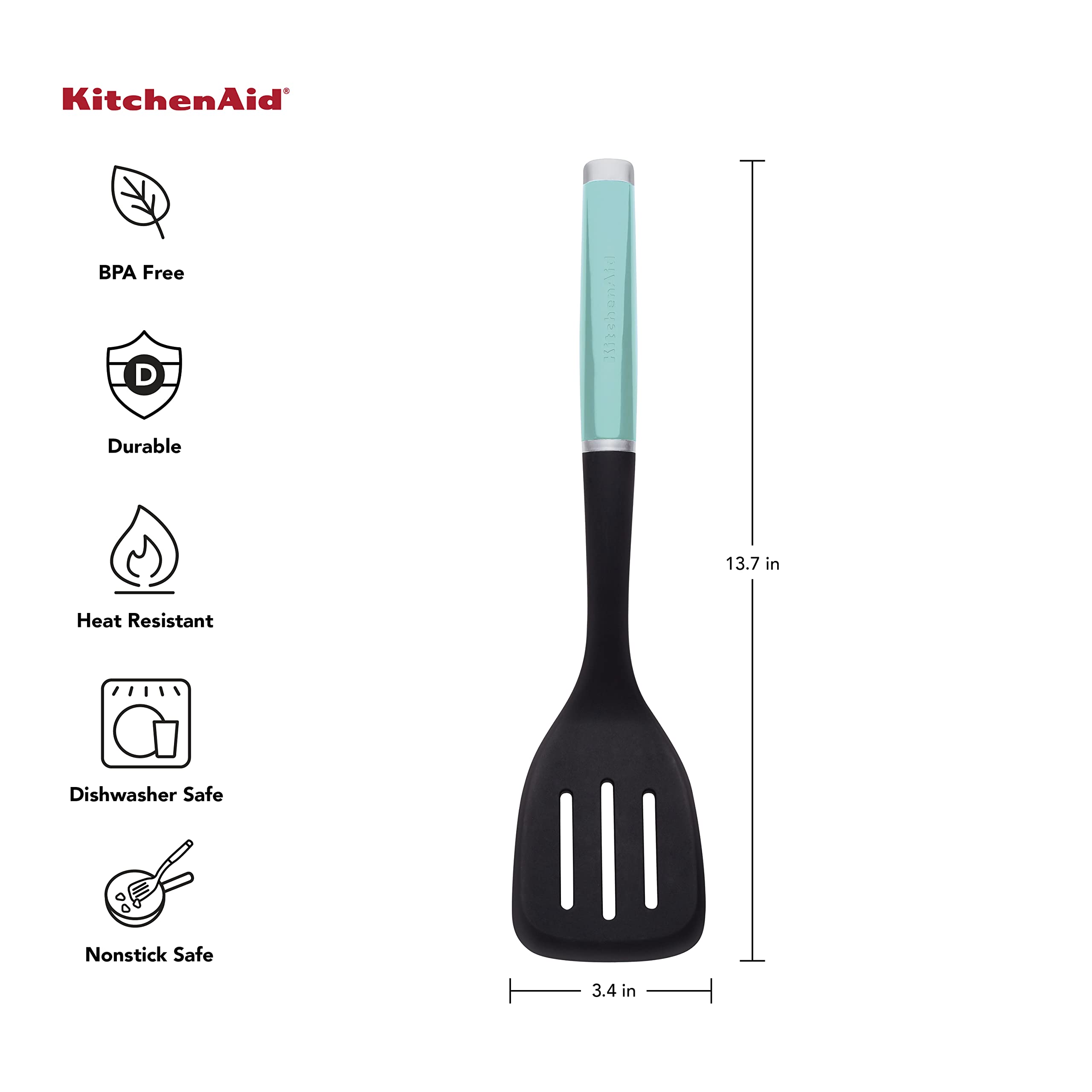 KitchenAid Classic Nylon Slotted Turner, 13.66-Inch, Aqua Sky
