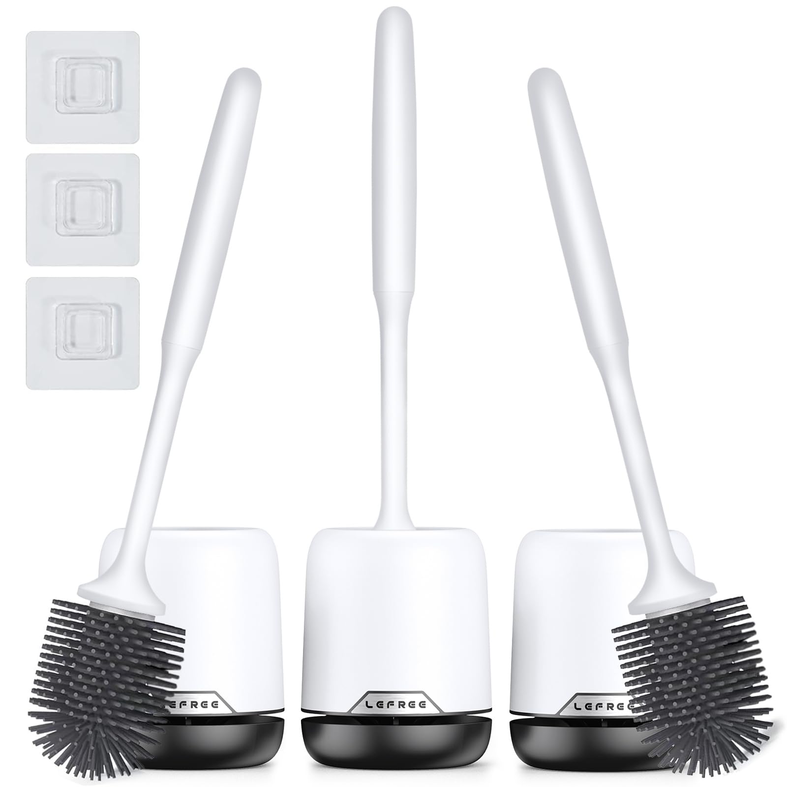 Lefree 3 Pack Silicone Toilet Brush, Household Toilet Bowl Brush And Holder Set With Ventilated Holder, Toilet Cleaner Brush For