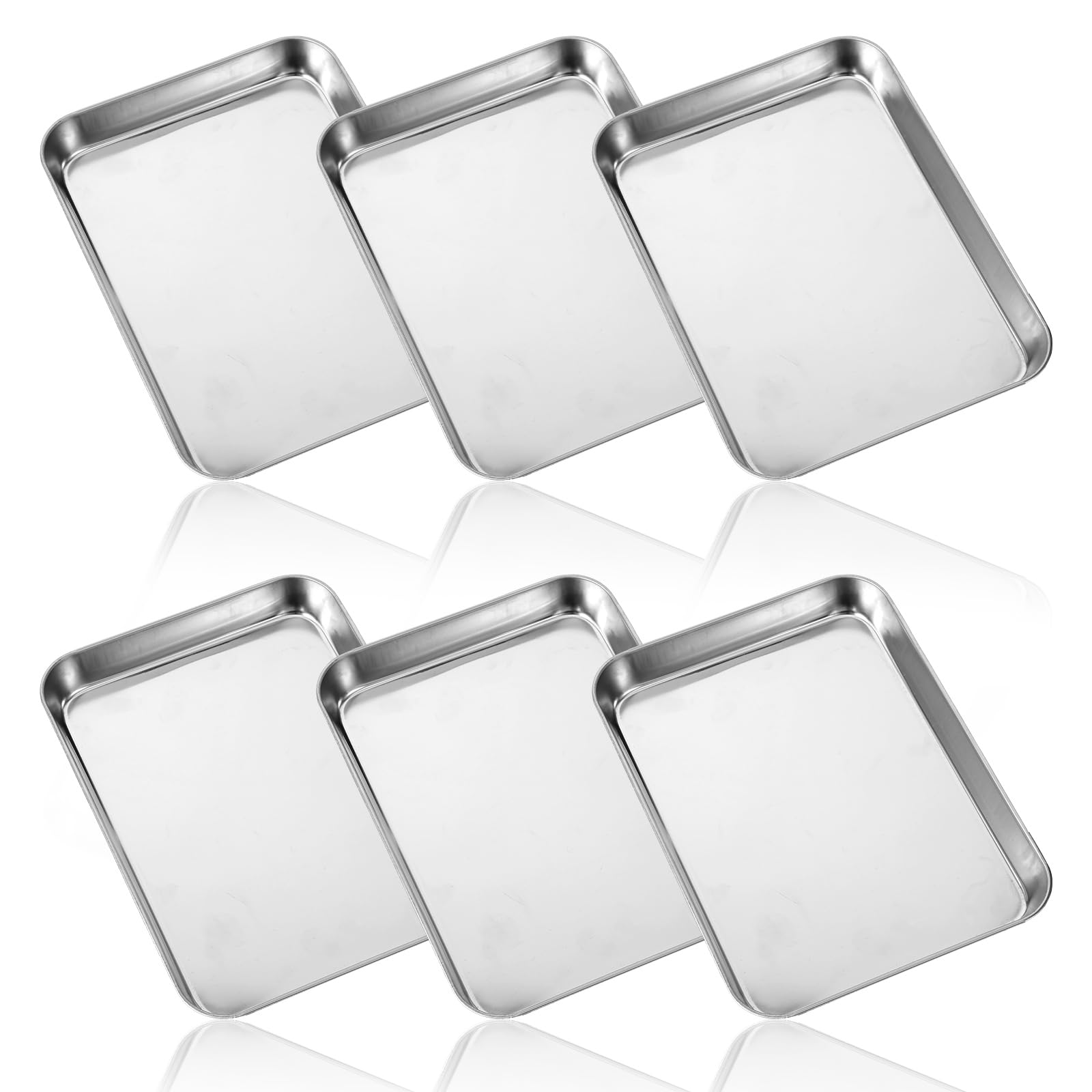6 Pcs Baking Sheet Stainless Steel Cookie Small Metal Sheet Pans Professional Rectangle Oven Trays Kitchen Baking Cooking Oven a