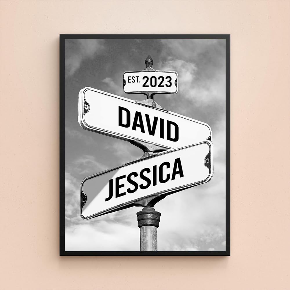 Personalized Canvas Vintage Street Sign For Couples, Crossroads Street Sign Best Gift For ?Ouple, Custom Name And Date Vintage S