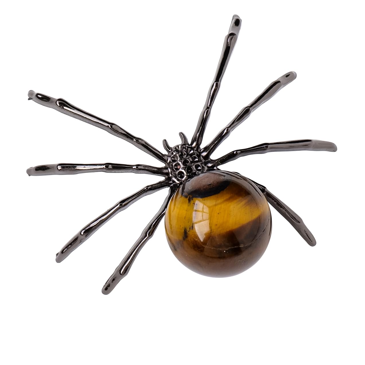Runyangshi 1PCS Natural Crystal Tigers Eye Ball 2in Hand-Made Alloy Spider Animal Statue Ornament Healing Crystal for Halloween