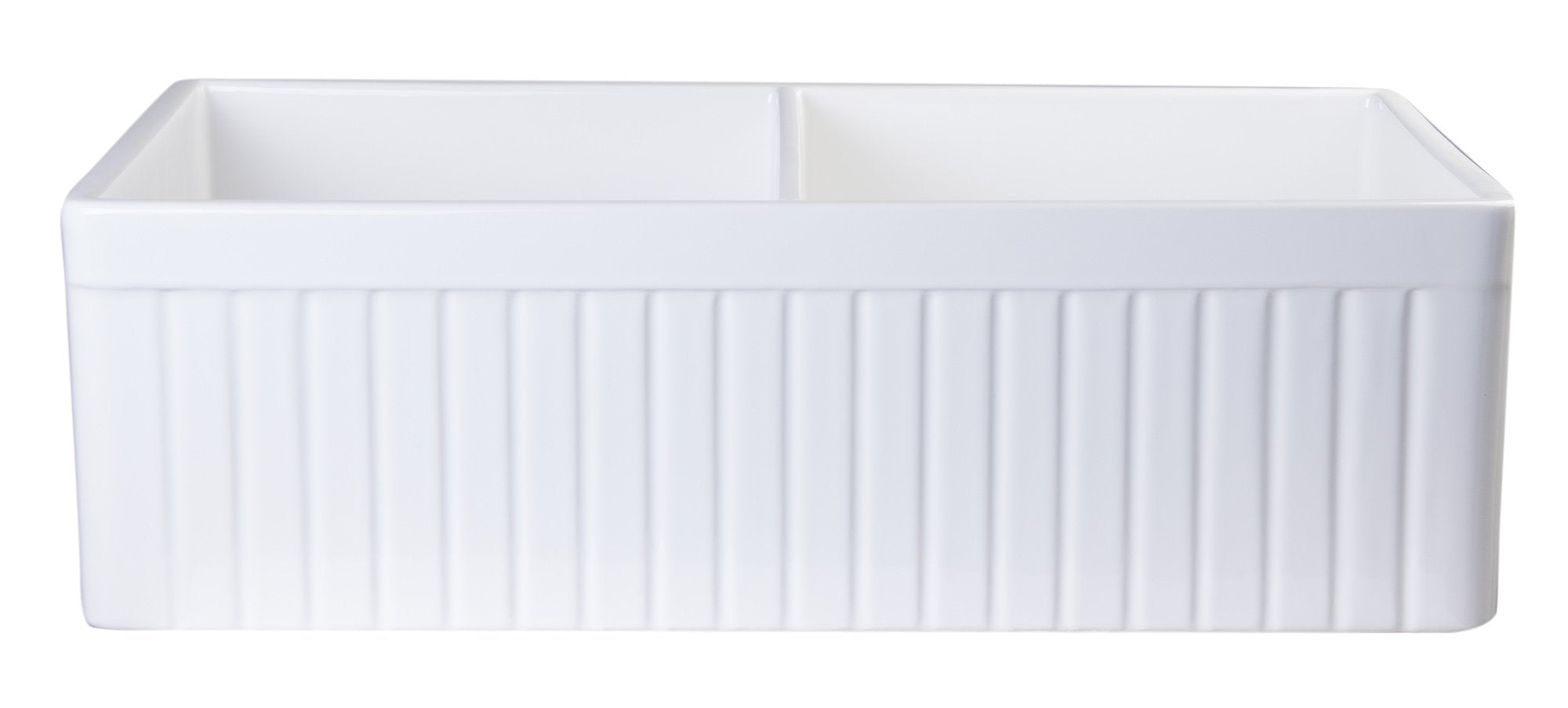Alfi Brand Ab537 White 32-Inch Fluted Double Bowl Fireclay Farmhouse Kitchen Sink White