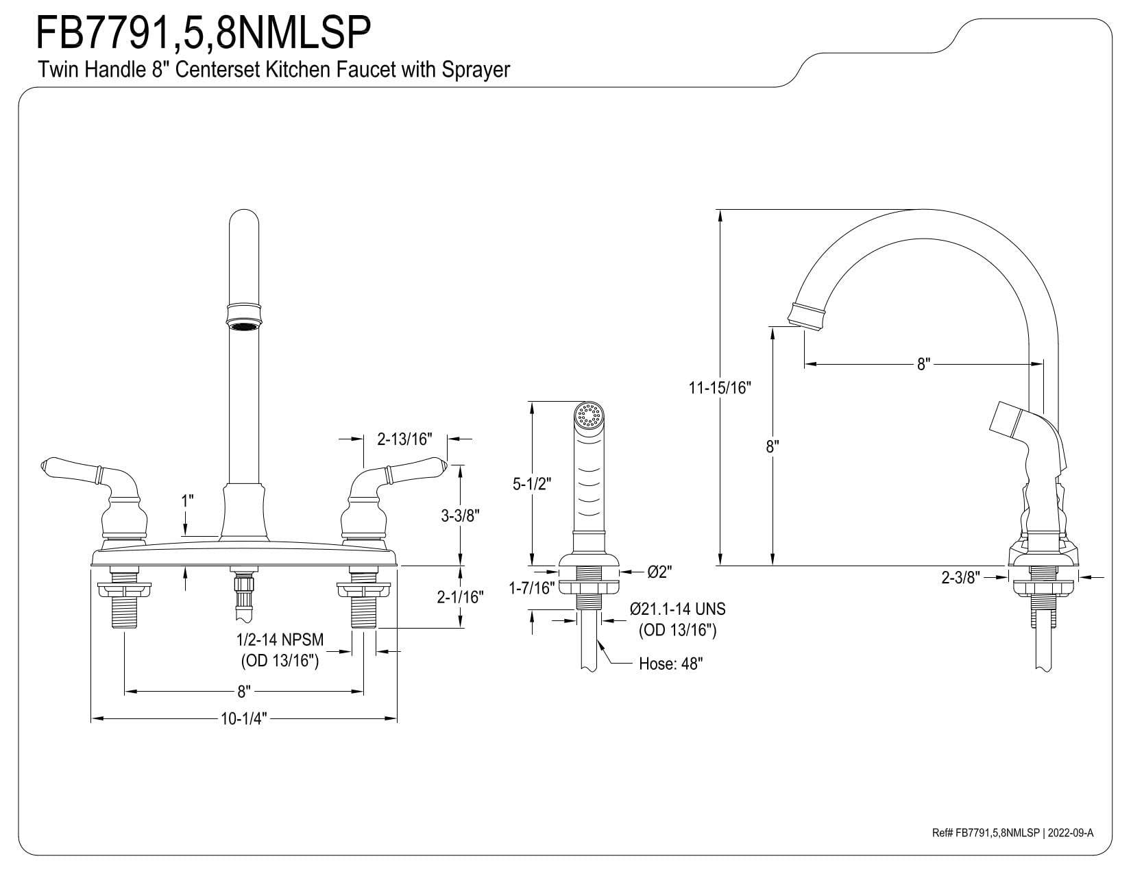 Kingston Brass FB7795NMLSP Naples 8-Inch Centerset Kitchen Faucet with Sprayer  Oil Rubbed Bronze