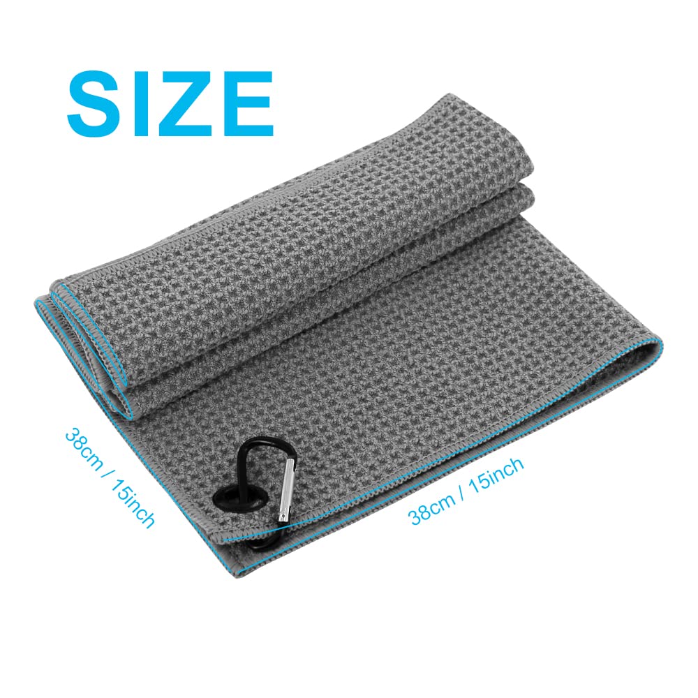 Myartte 2pcs Golf Towels for Golf Bag for Men Women Golfer Microfiber Fabric Waffle Pattern 16??16?(Gray)