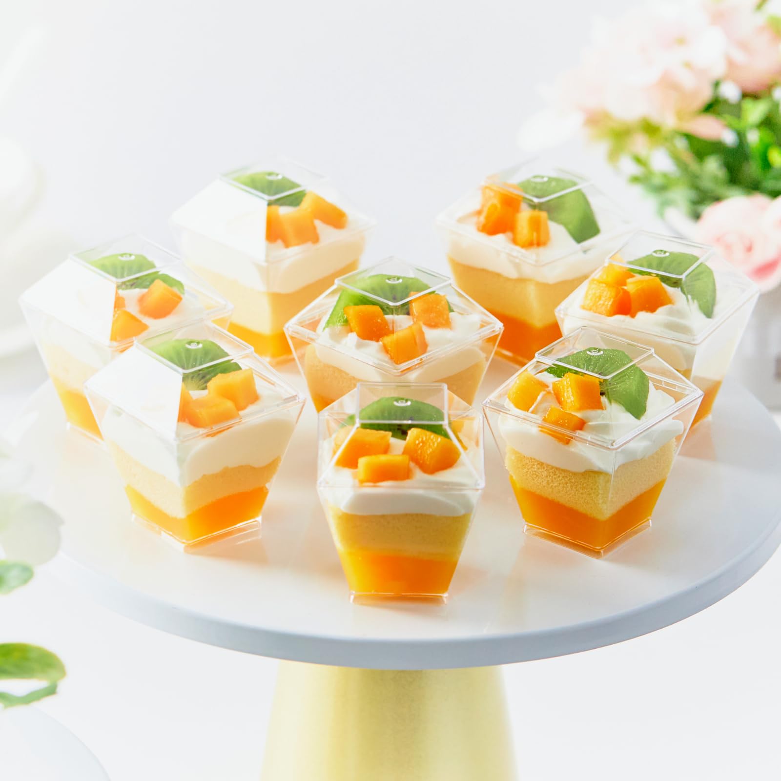 Qeirudu 2 Oz Mini Dessert Cups With Lids And Spoons -100 Pack Plastic Shooter Cups For Desserts Small Square Serving Cups For Pa