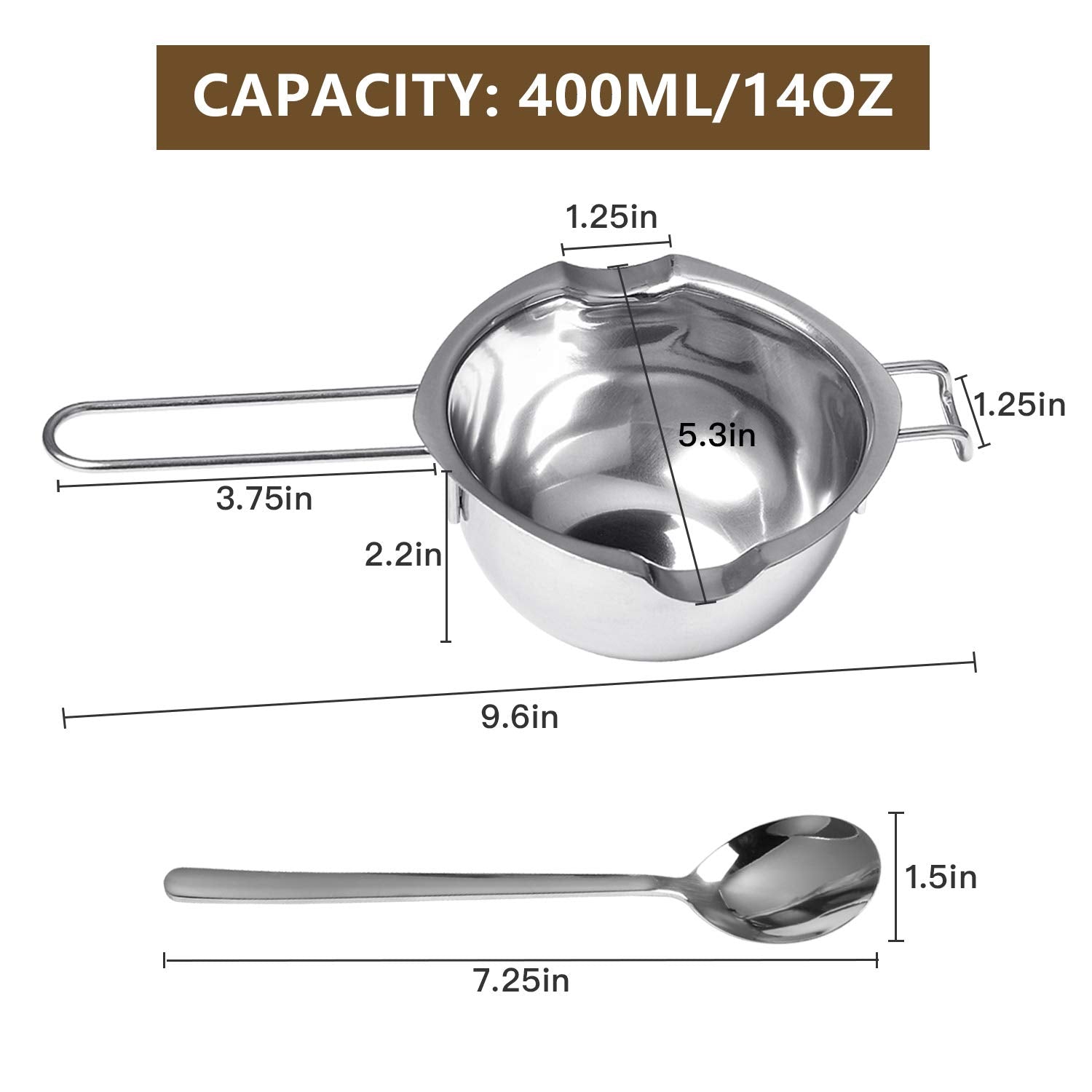 Milkary 2 Pieces Stainless Steel Double Boiler Pot With 2 Metal Spoon, Chocolate Melting Pot For Melting Chocolate, Butter, Chee