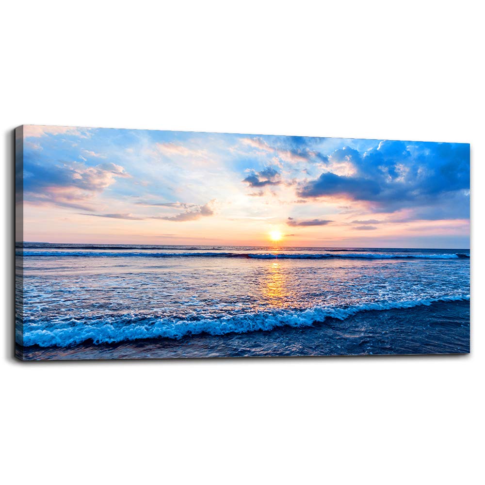 Canvas Wall Art For Living Room Blue Beach Ocean Sea Waves Landscape Wall Decor Ready To Hang Home Decorations Bedroom Kitchen B