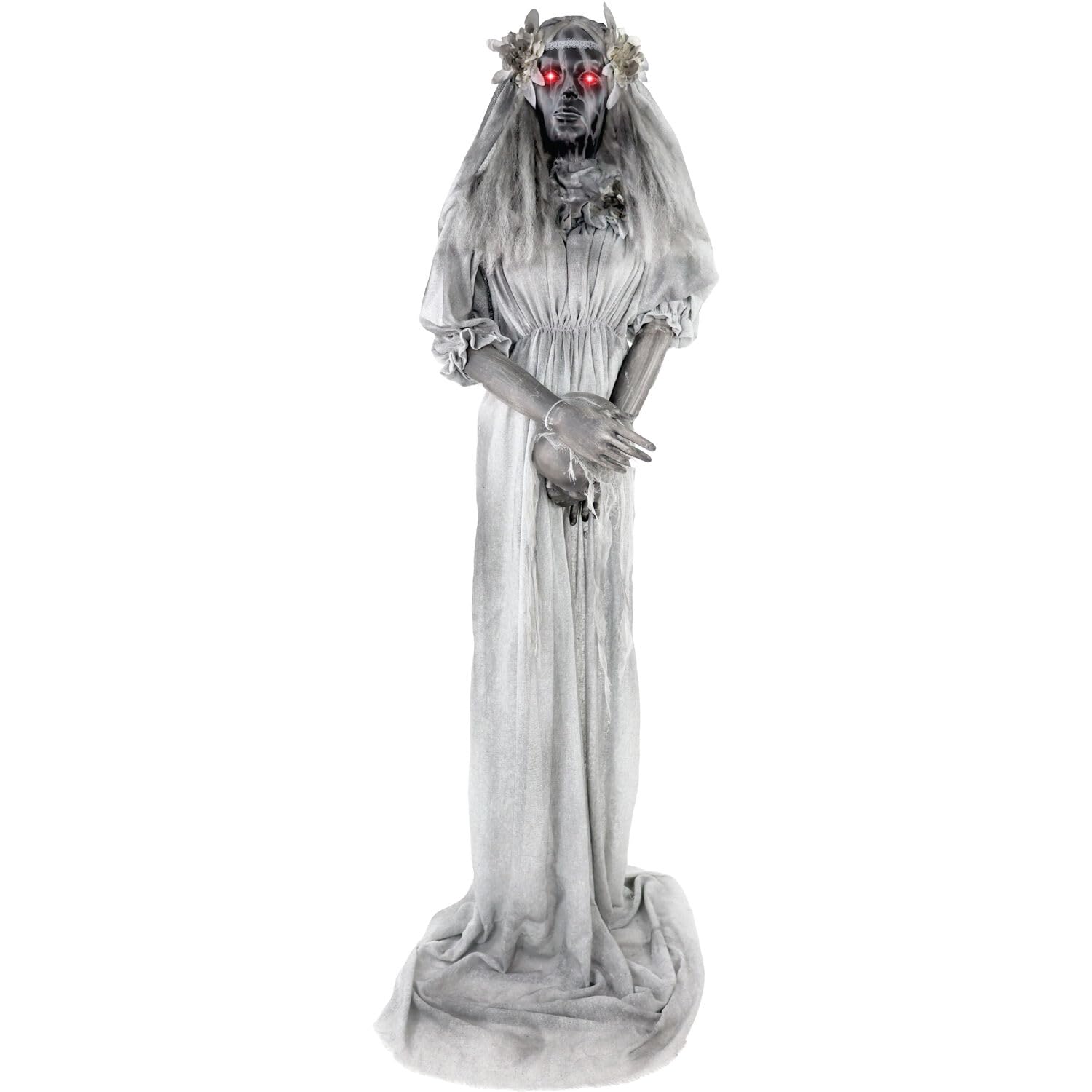 Haunted Hill Farm Lifesize 5.5-Ft Animatronic Scary Haunted Lady Statue with Touch Activated Lights and Sound, Battery-Operated 