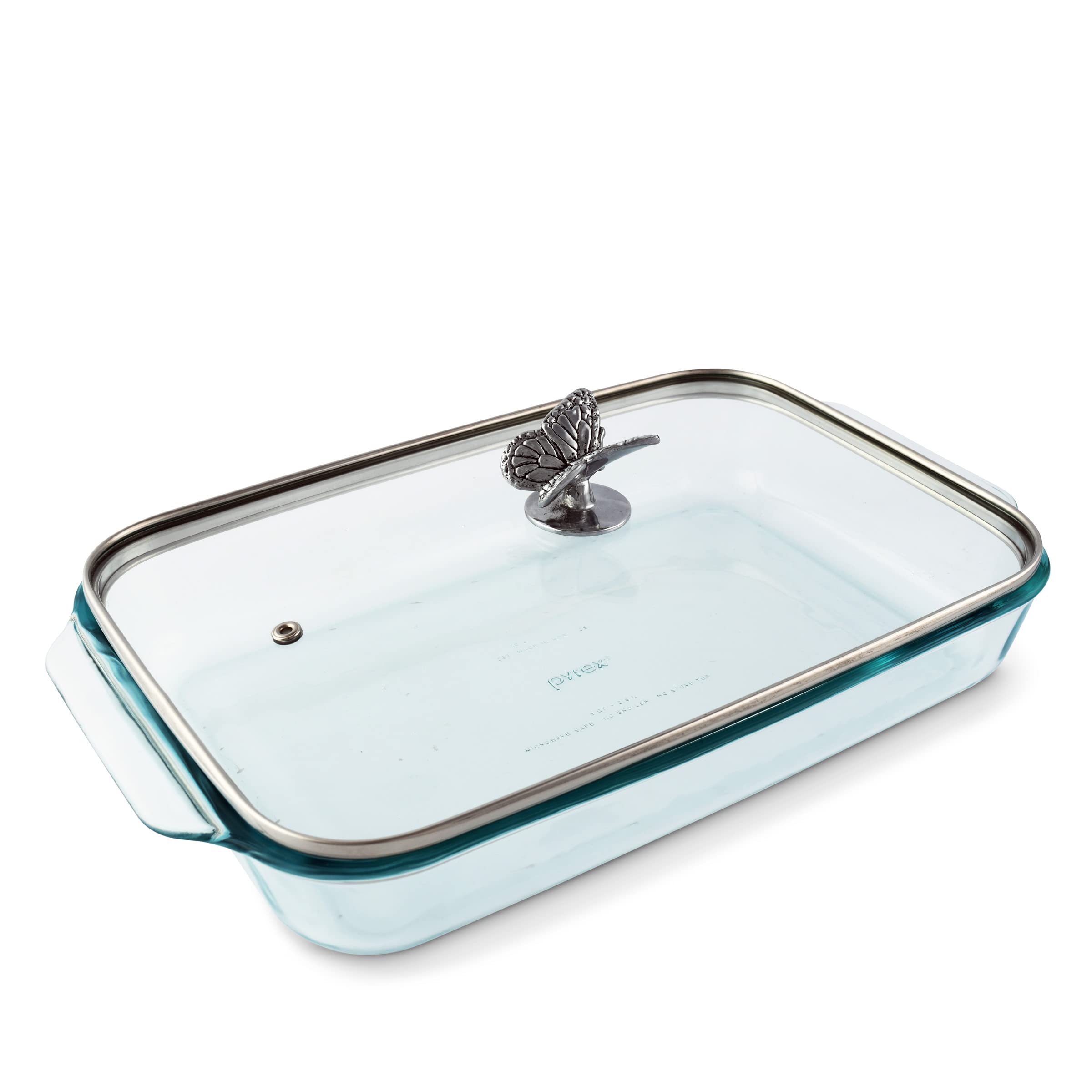 Arthur Court Glass Casserole Dish With Metal Butterfly Lid Handle Baking Dish - Perfect To Keep Your Buffet Sides Protected And
