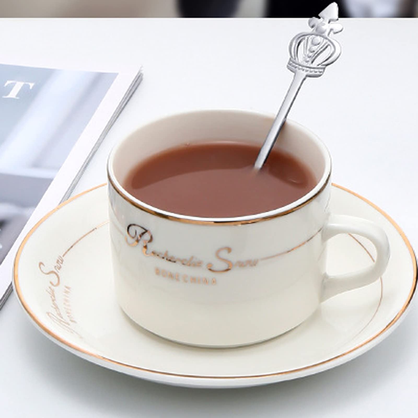 Pinenjoy 6Pcs Mini Crown Spoons 18/10(304) Stainless Steel Teaspoon 4.92Inch Sugar Stirring Spoon For Coffee Cappuccino Espresso