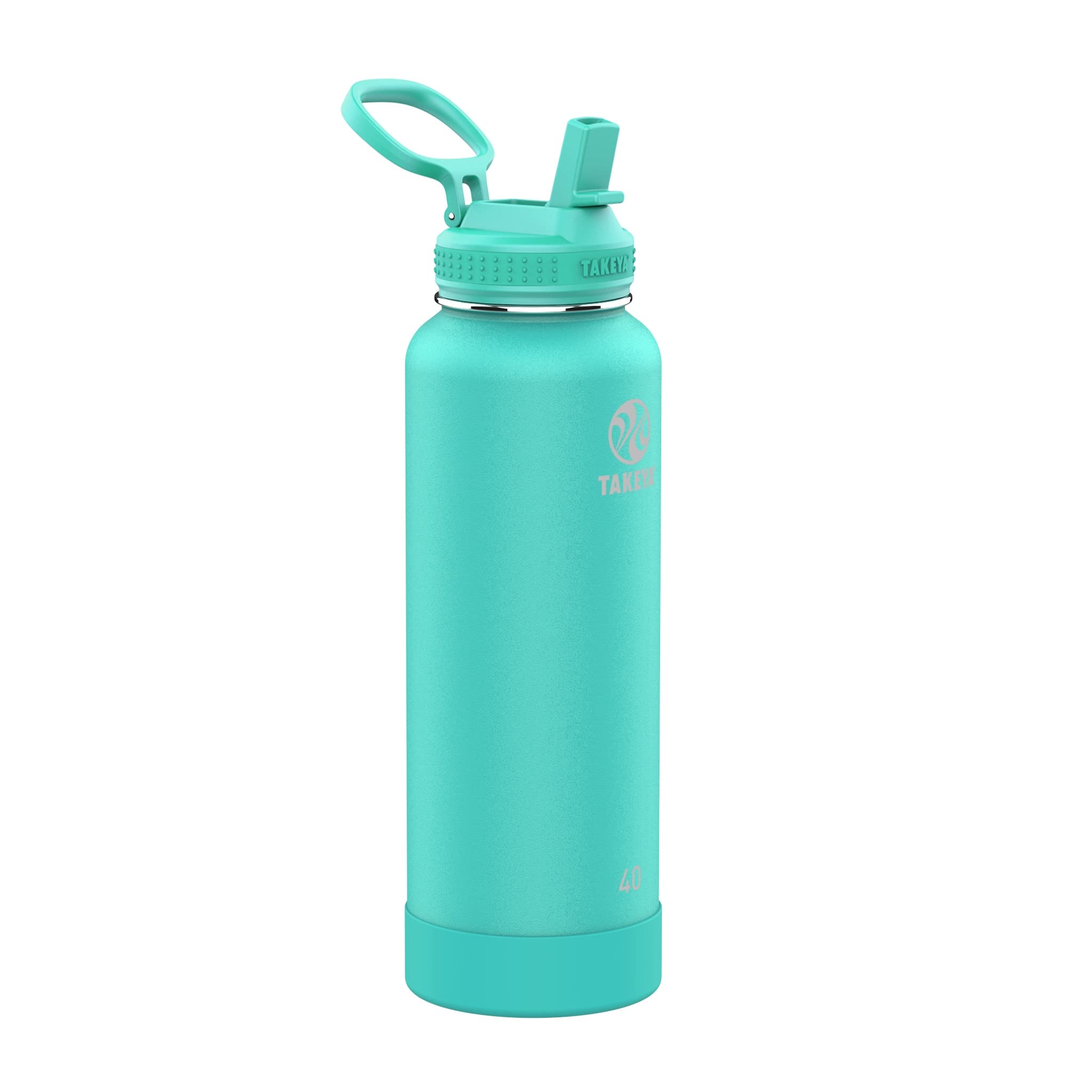 Takeya Actives Insulated Stainless Steel Water Bottle With Straw Lid, 40 Ounce, Teal