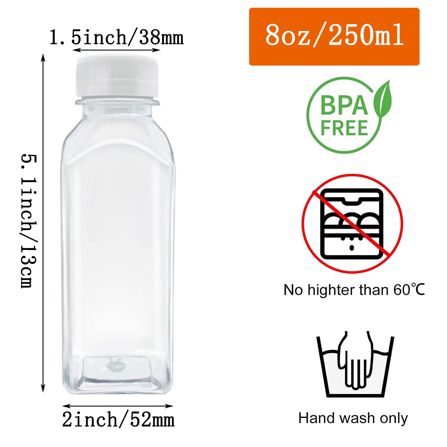 Myyzmy 3 Pcs 8 Ounce Plastic Juice Bottles, Reusable Bulk Beverage Containers For Juice, Milk And Other Beverages, White Lid