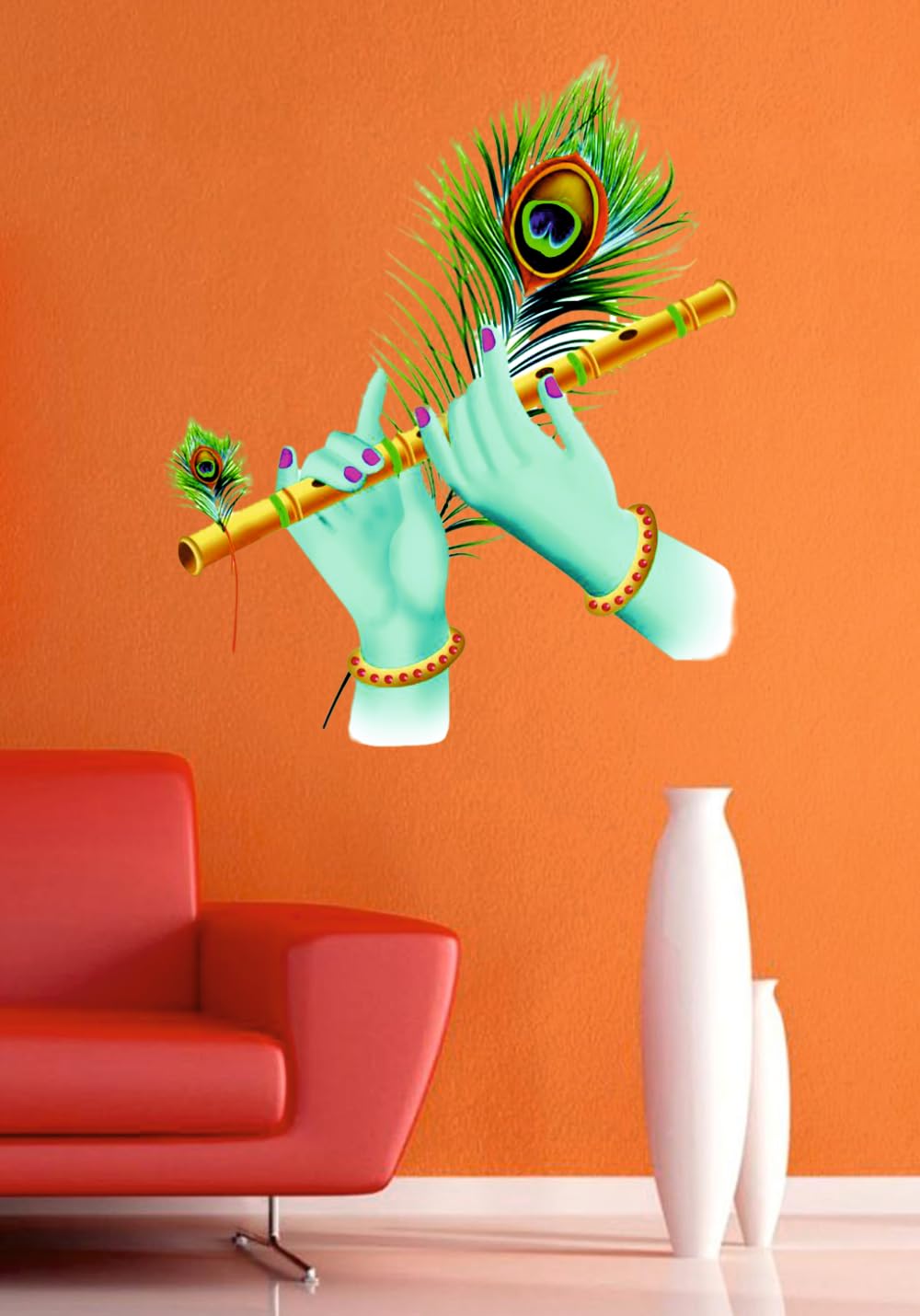 Akki Wold Krishna Flute in Hands Vinyl Wall Sticker for Living Room, Bedroom, Kids Room Sticker Size - 40Cm X 48 Cm