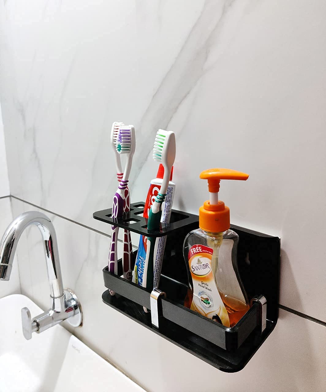 Bonsenkitchen Wall Mounted self Adhesive Acrylic Tooth Toothbrush Holder for Bathroom,Toothbrush Tumbler,Toothpaste for Bathroom