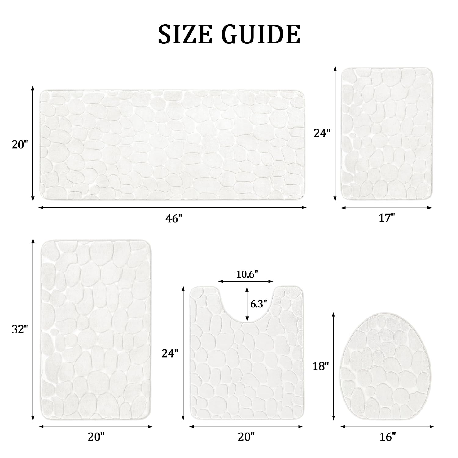 Yihouse Bathroom Rugs Sets 5 Piece, Cobblestone Memory Foam Bathroom Mats Set Extra Thick, Non Slip Bath Mats For Bathroom, Wate