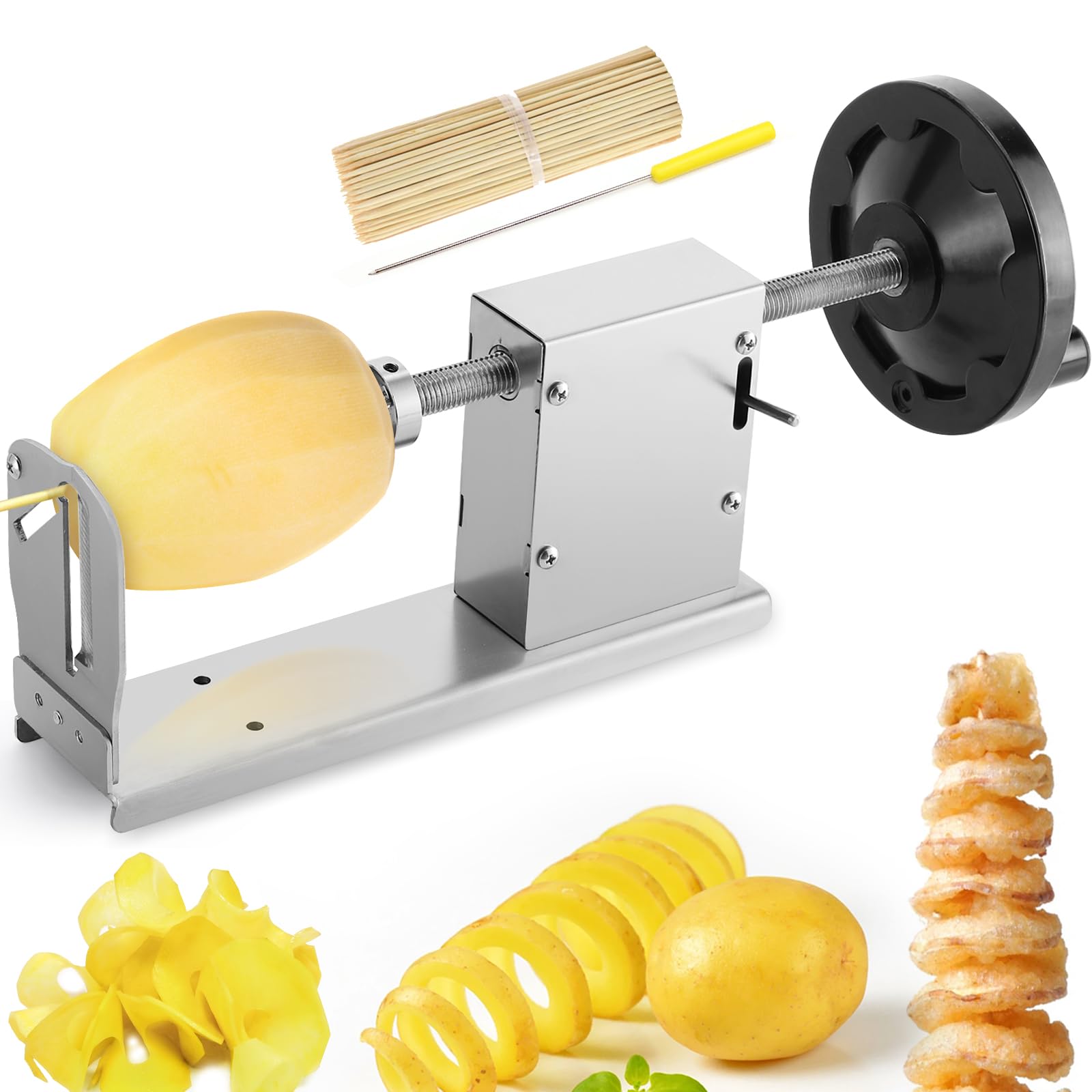 Moongiantgo Tornado Potato Spiral Cutter Manual 3 In 1 Stainless Steel Potato Twister Curly Fry Cutter Twisted Potato Slicer Veg