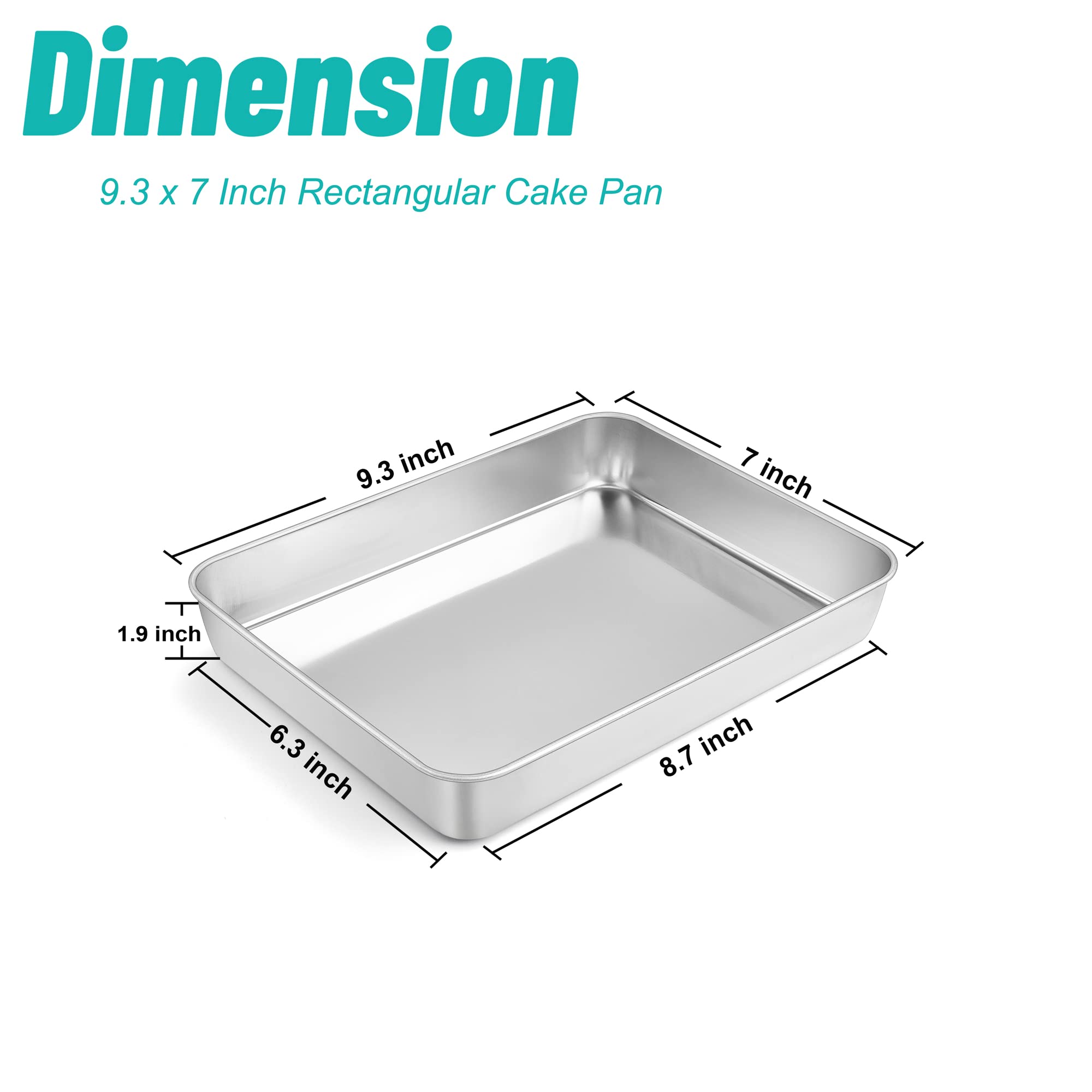 Teamfar Rectangular Cake Pan, 9.3 X 7 X 2, Mini Deep Lasagna Cake Brownie Pan Stainless Steel For Baking Roasting, Deep Wall & H