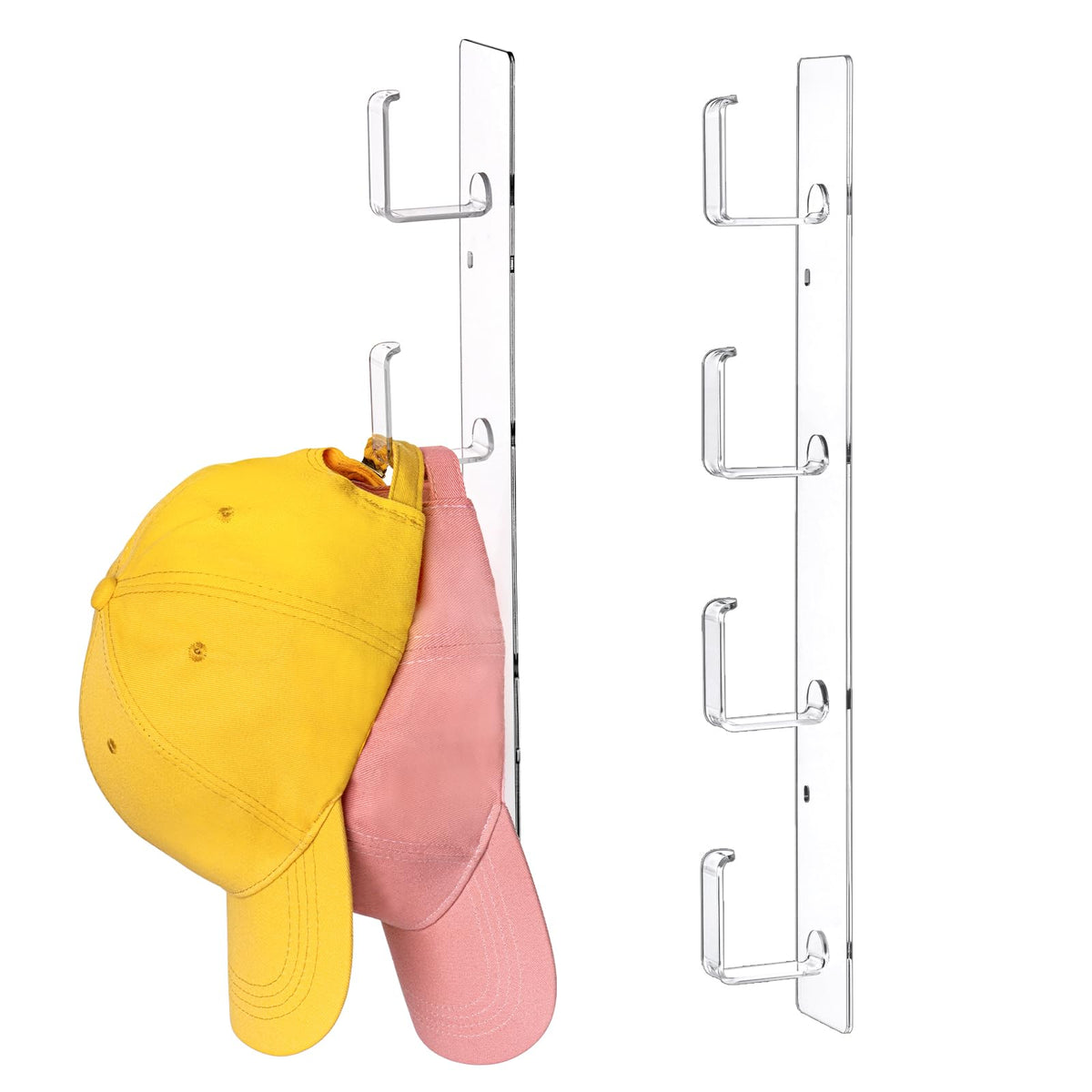 Gracenal Acrylic Hat Organizer 2 Packs, Hat Rack For 16 Hat Holder, Bathroom Towel Wall Hooks Heavy Duty, Self-Adhesive & Dirlle