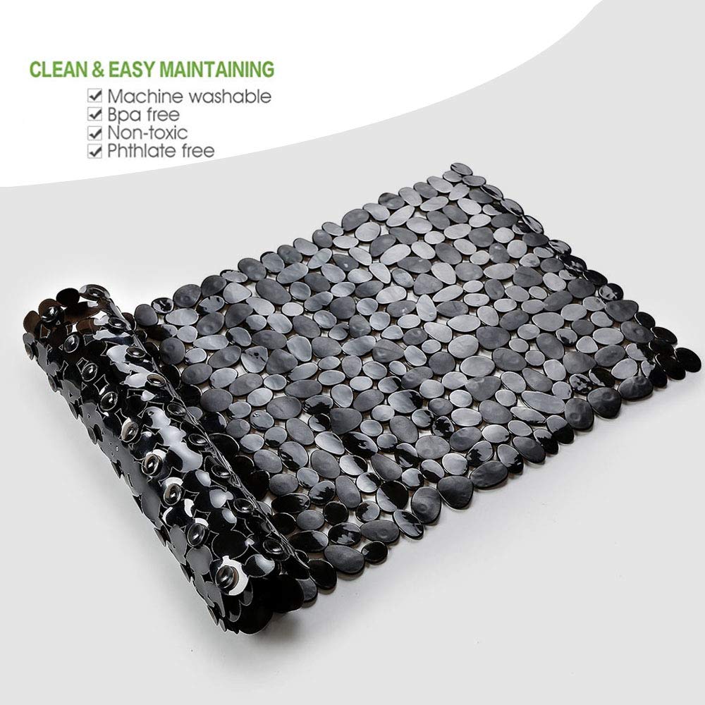 Songziming Bathtub Mat Non Slip 2 Pack, 35 X 16 Inches Pebble Shower Mat With Suction Cups And Drain Holes, Bath Mat For Shower,