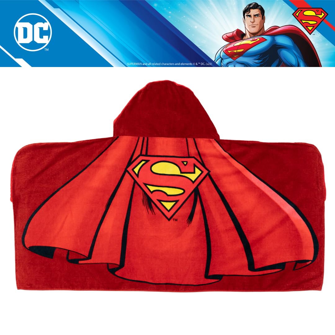 Franco Superman Cape Kids Super Soft Bath/Pool/Beach Soft Cotton Terry Hooded Towel Wrap, 24 In X 50 In, (Officially Licensed Pr