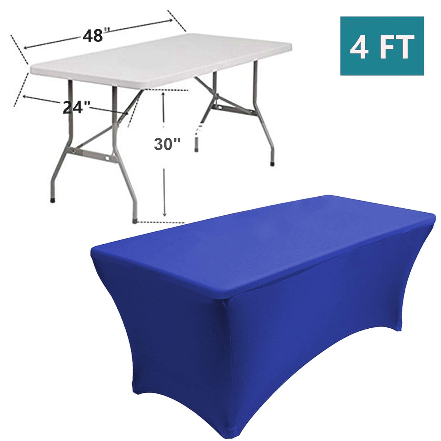 Reliancer 2 Pack 4Ft Rectangular Spandex Table Cover Four-Way Tight Fitted Stretch Tablecloth Table Cloth For Outdoor Party Dj T