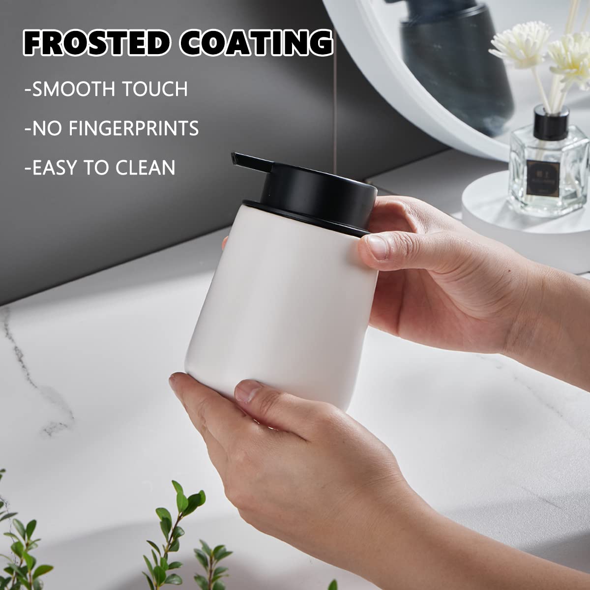 12Oz Foaming Hand Soap Dispenser - White Foam Soap Dispenser Bathroom with Easy-to-Press Pump  Modern Refillable Liquid Lotion Hand Soap Dispenser  Ceramic Dish Soap Dispenser for Kitchen
