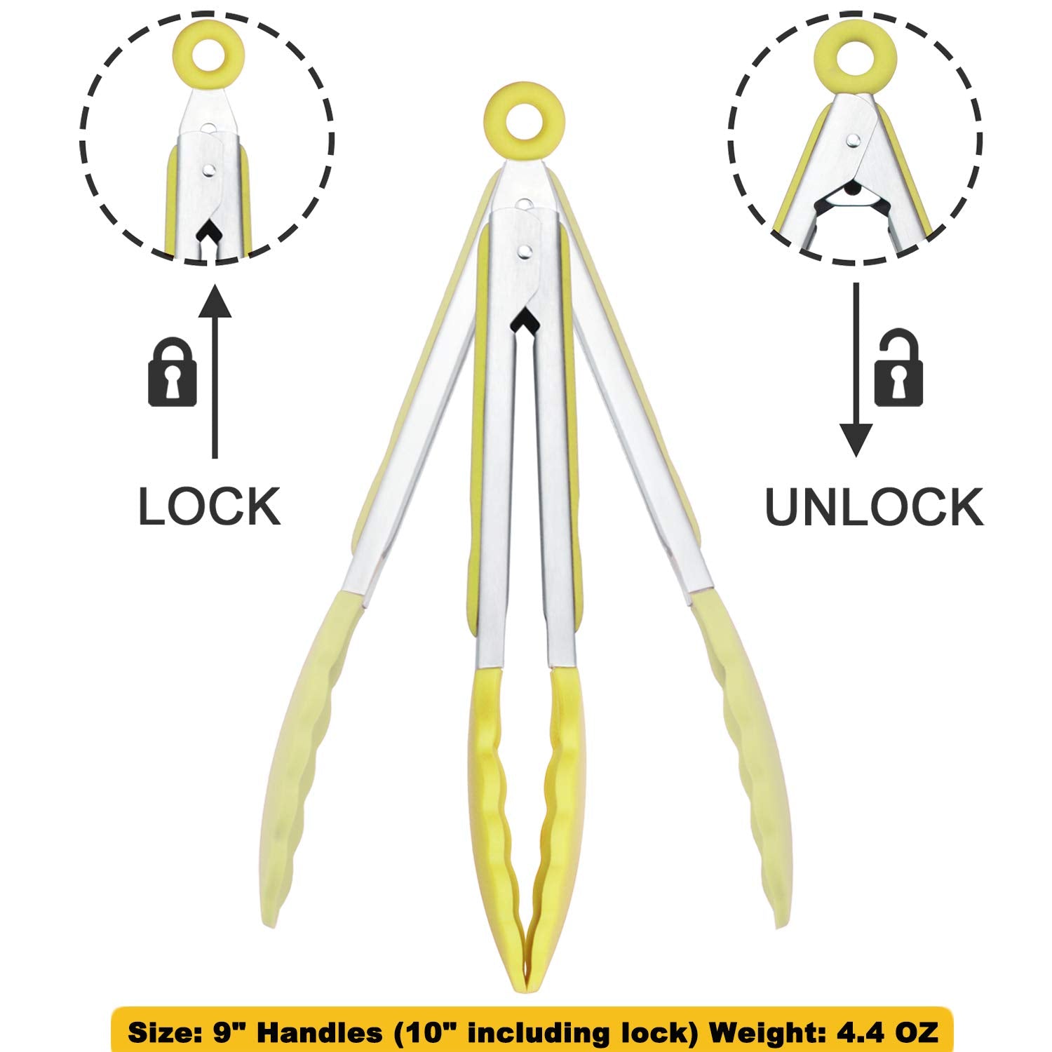Hinmay Silicone Tipped Tongs 9-Inch Kitchen Cooking Tongs, Set Of 3 (Yellow)