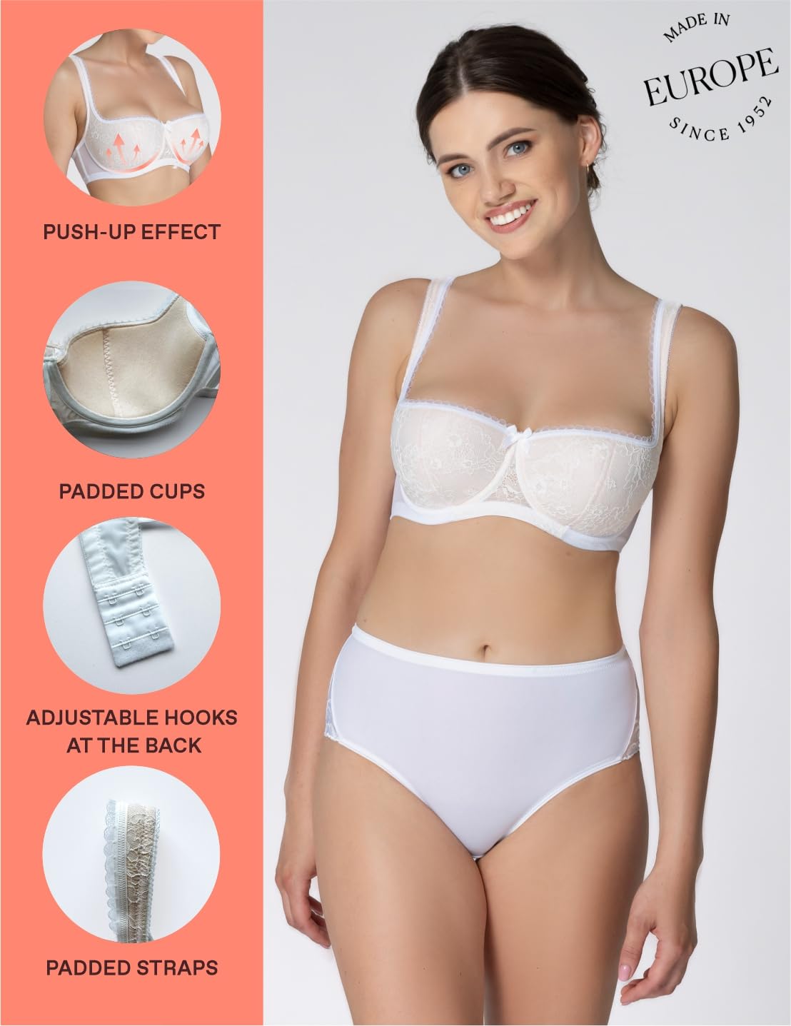 Rosme Womens Balconette Bra With Padded Straps, Collection Eliza, Whitebeige, Size 48A