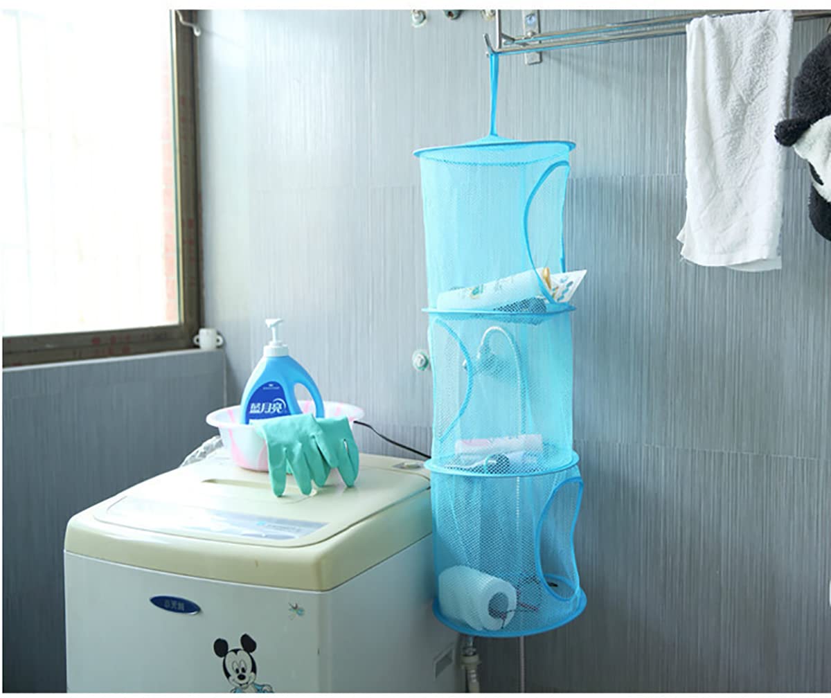 Mesh Hanging Storage Basket With 3 Compartments Foldable Hanging Storage Organizer Net Bag For Toys Storage, Space Saver Sundrie