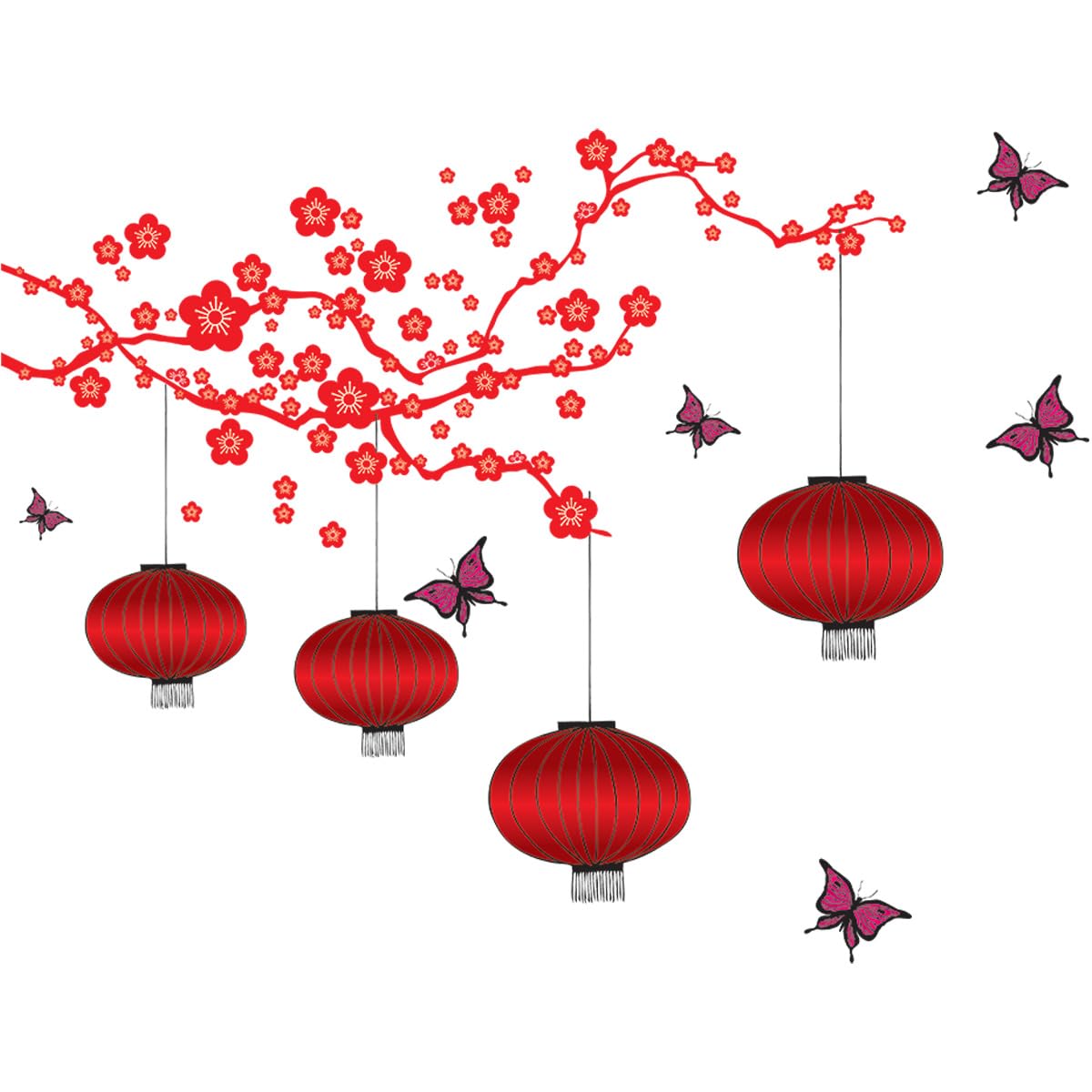 Decals Design Stickerskart Wall Stickers Chinese Lamps In Red - Double Sheet (Wall Covering Area: 175Cm X 180Cm,Product Dimensio