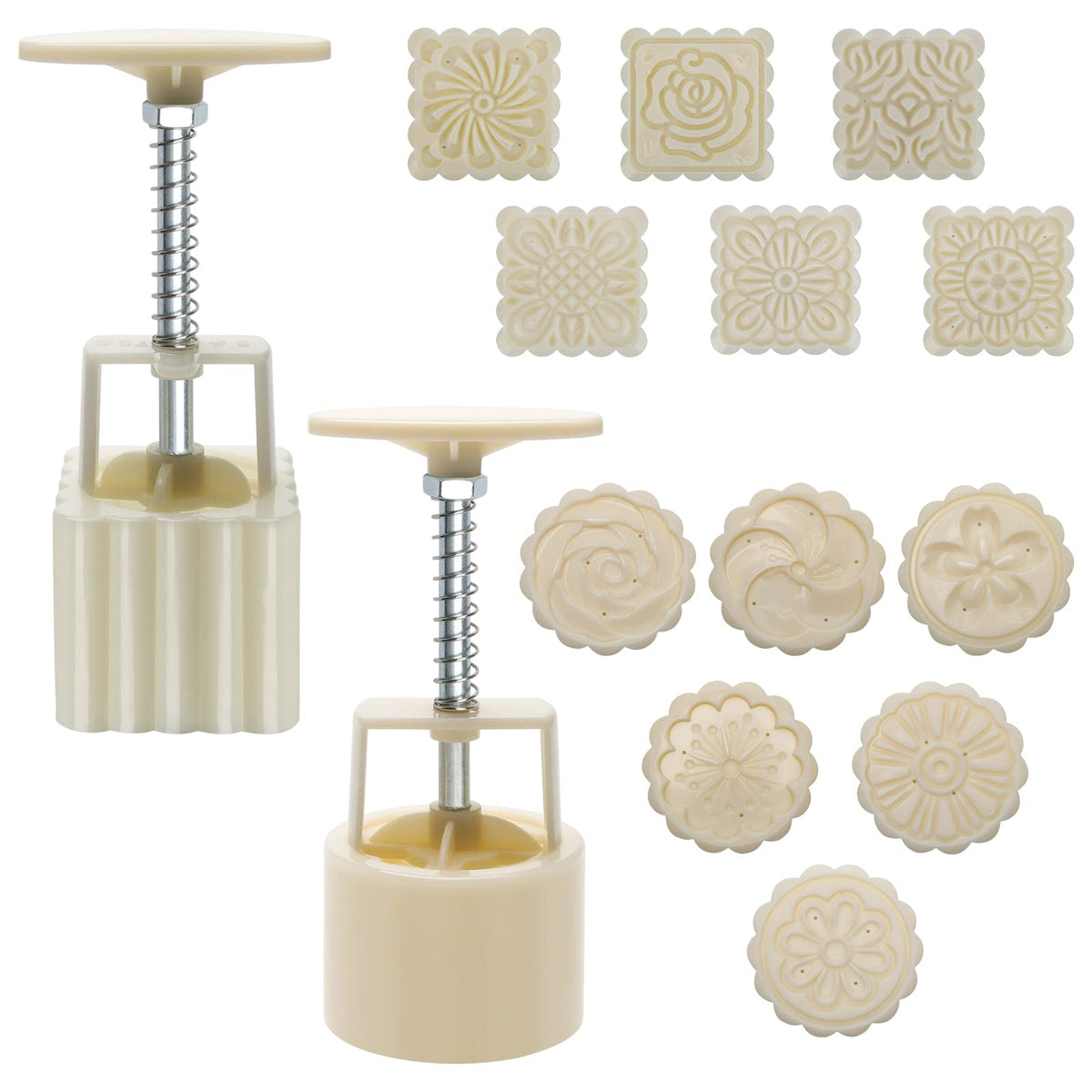 Luxiv Moon Cake Mould 75G, 12 Pcs Pattern Hand-Pressure Mooncake Molds For Mid-Autumn Diy Pastry Tool 2 Sets With 6Pcs Round Flo