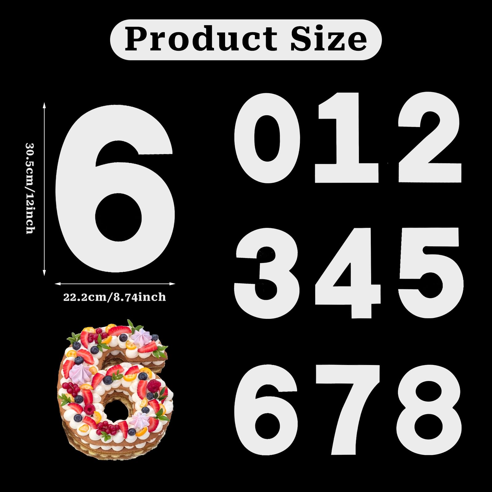12 Inch Large Size Number Cake Mold Baking Forms Moulds, 9 Pieces 0-8 Cake Number Stencils Flat Plastic Templates Cake Cutting N