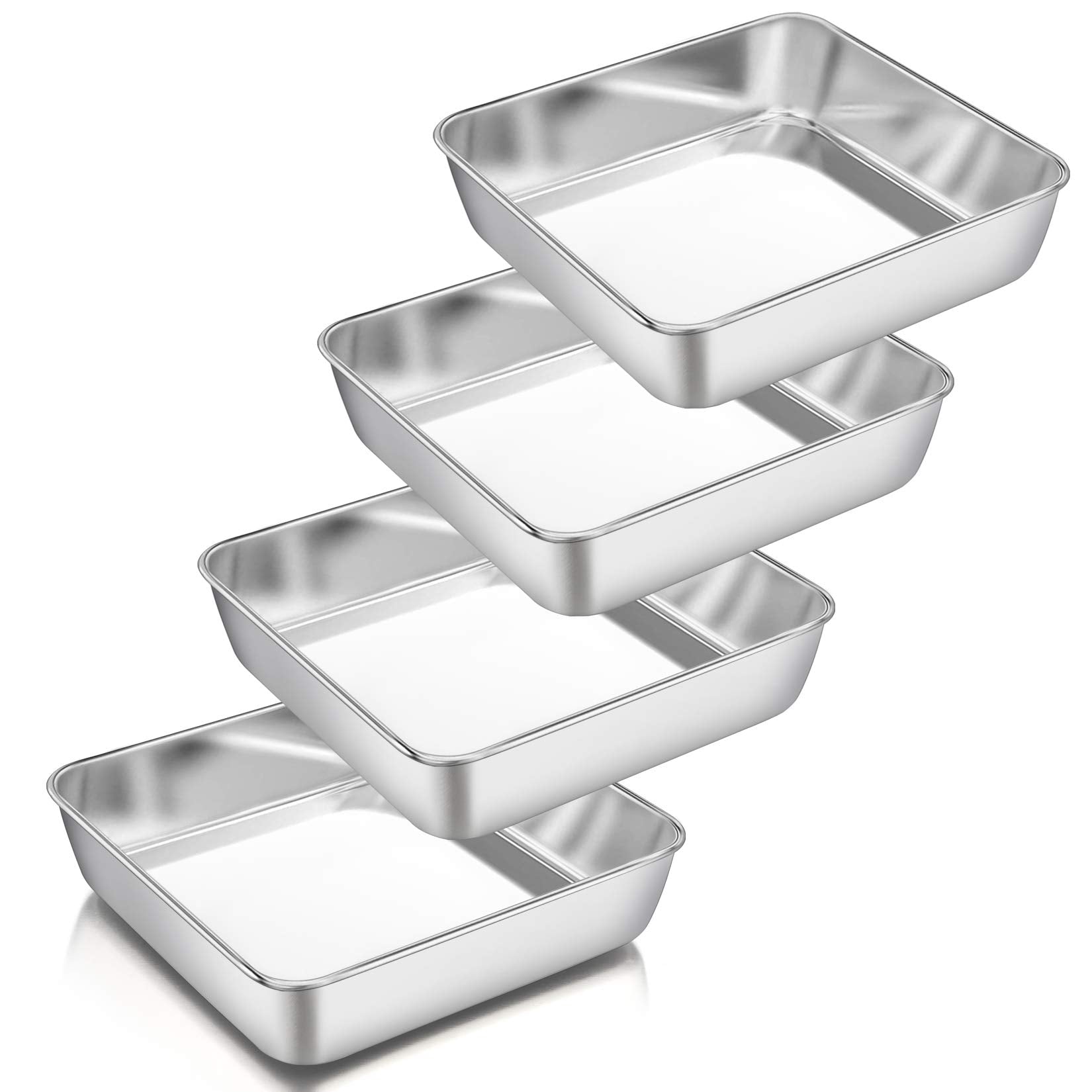 P&P Chef 8 Inch Square Baking Pan Set Of 4, Square Cake Pans, Stainless Steel Deep Bakeware For Lasagna Bread Brownie, 8     8