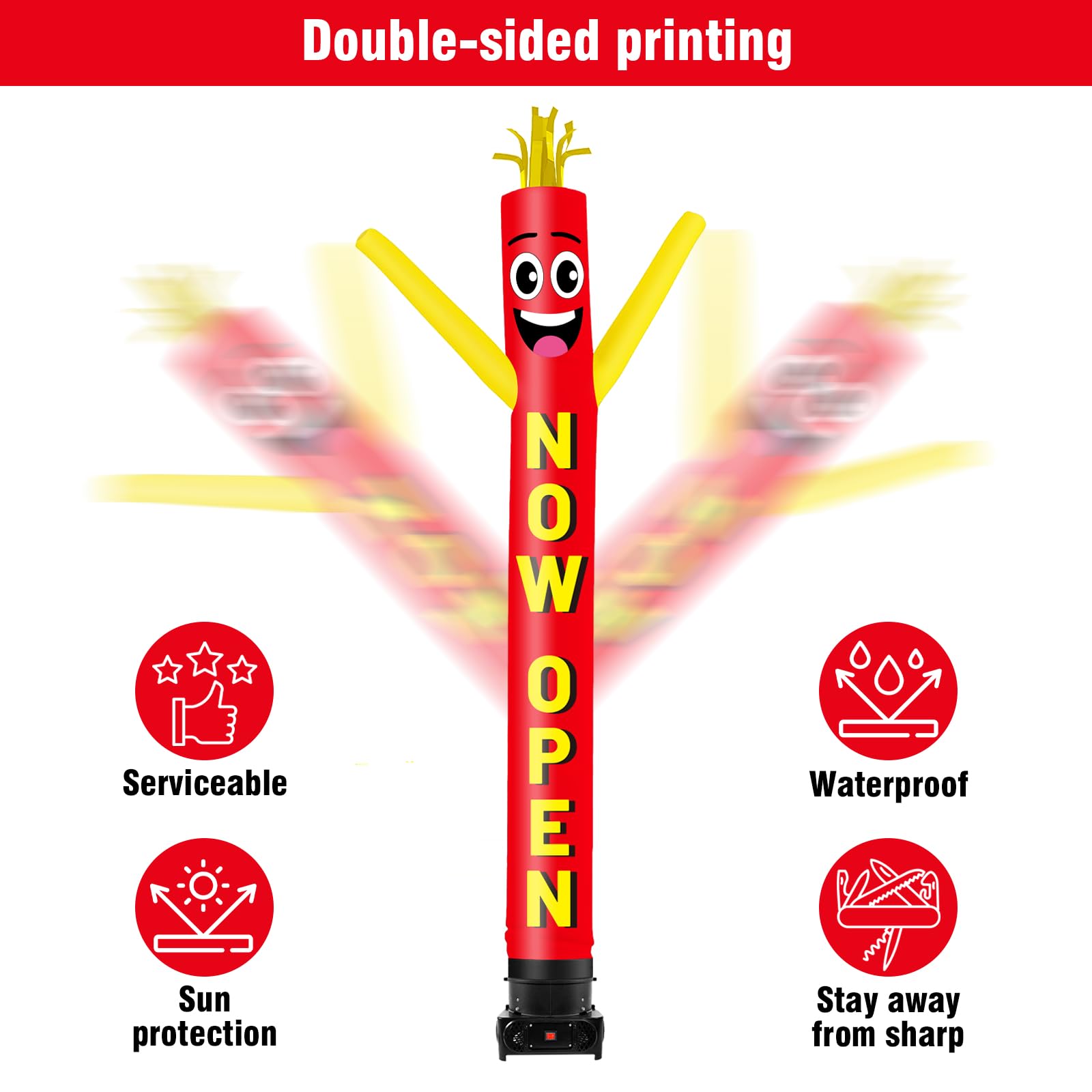 GOODENY 10FT Tall Inflatable Tube Man Now Open Wacky Wavy Dancing Guy with 3/4 HP Weather-Resistant Blower (12  Diameter) for Ou