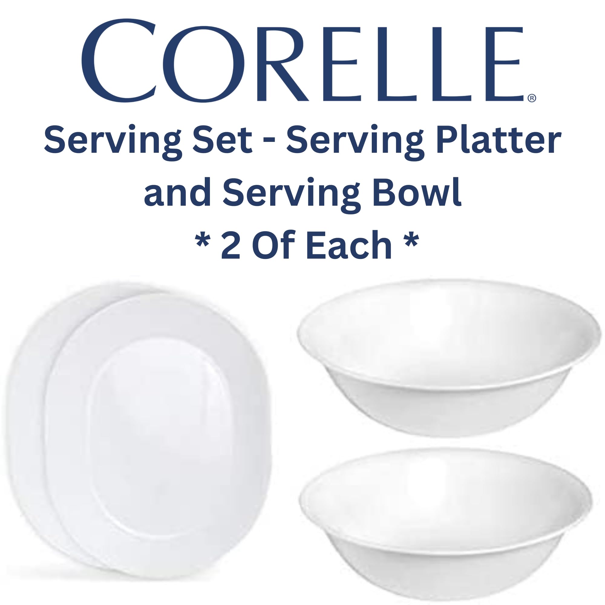 Corelle 12-1/4-Inch Serving Platter, Winter Frost White - 2-Pack With 2-Quart Serving Bowl, Winter Frost White 2Pk - Bundle Set