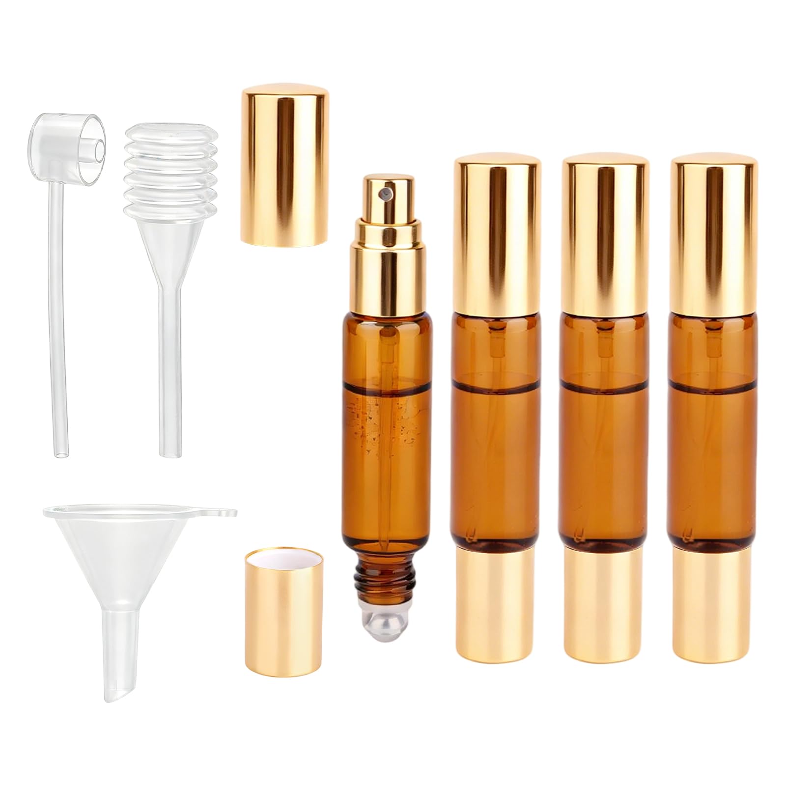 Goktvai 4pcs Double Head Roller Ball Perfume Bottle, Amber Refillable LeakProof Perfume Spray Bottles for Essential Oils Fragra