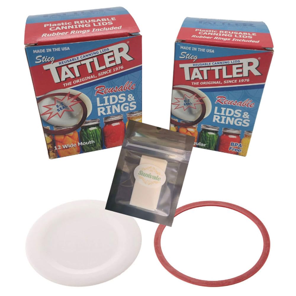 Reusable Canning Lids Bundle Includes 12 Wide And 12 Regular Mouth Tattler Lids And Rings And 24 Dissolvable Sunivale Jar Labels
