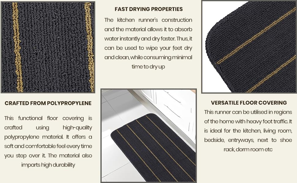 Status Contract Polypropylene Striped Anti Skid Runner For Living Area | Rug For Bedroom |Rug For Dining Table Rug For Floor Wit