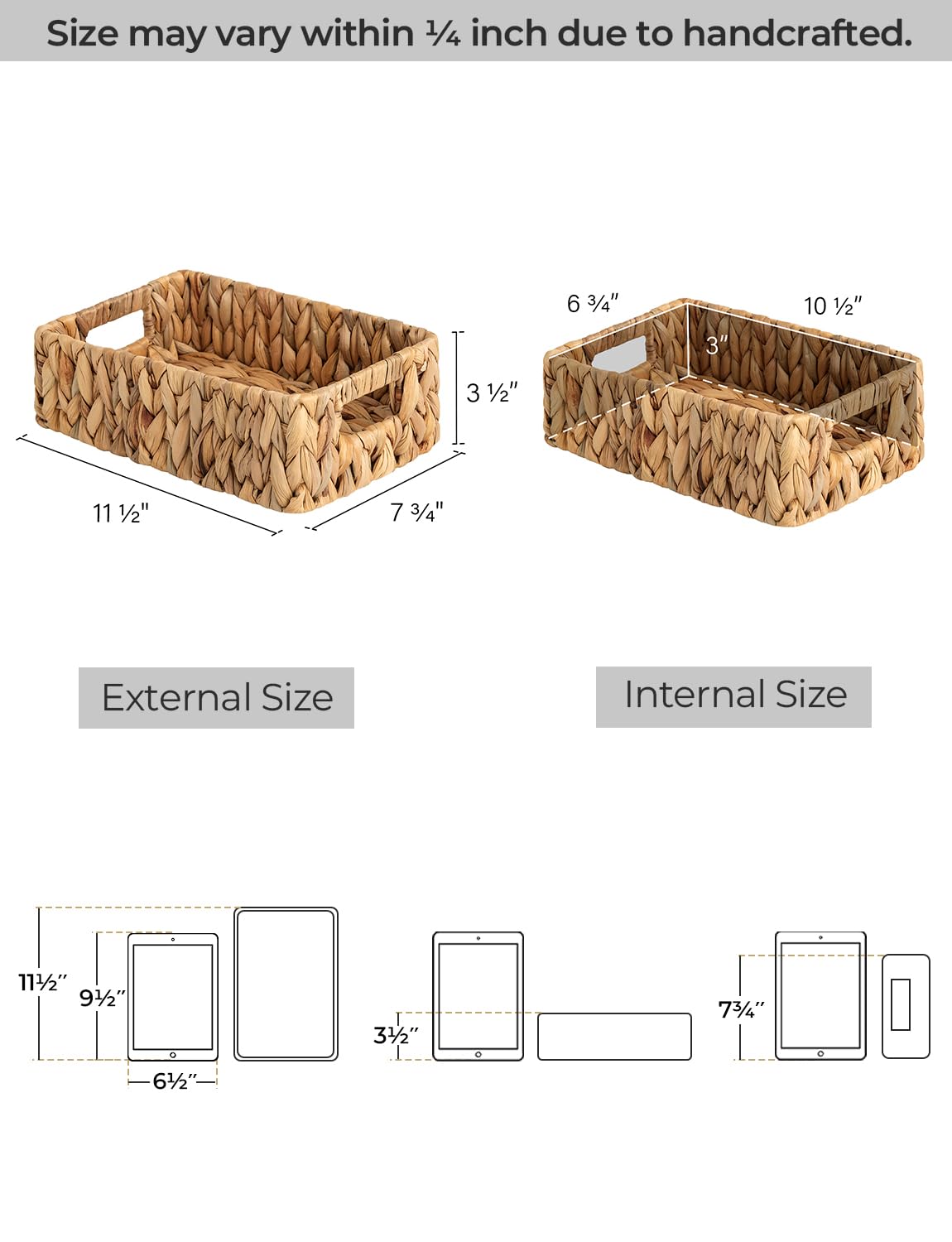Storageworks Water Hyacinth Baskets, Small Wicker Baskets For Organizing In Kitchen And Bathroom, 2-Pack