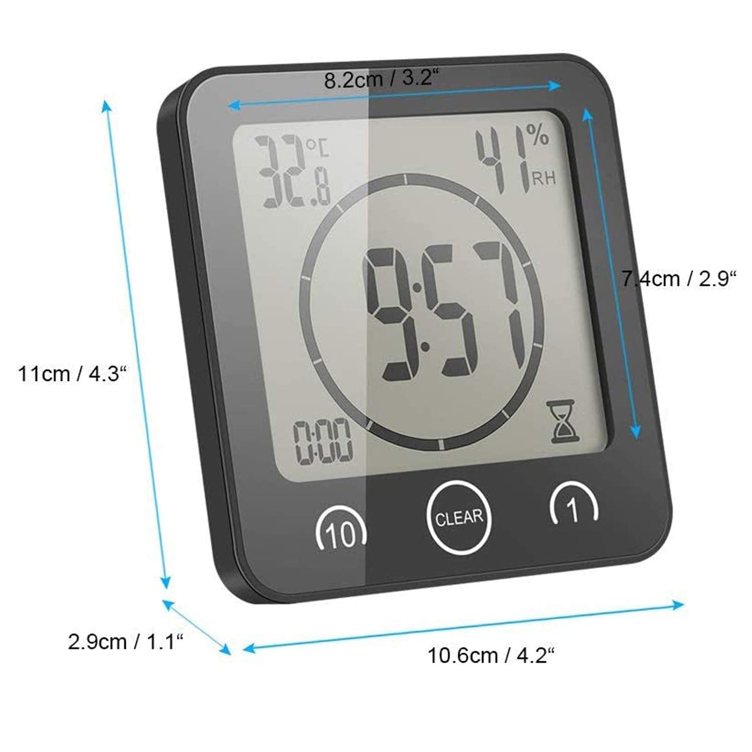 NOFIBAF Digital Bathroom Shower Wall Clock Timer with Alarm with Big LCD Display, Waterproof for Water Spray, Humidity Temperatu