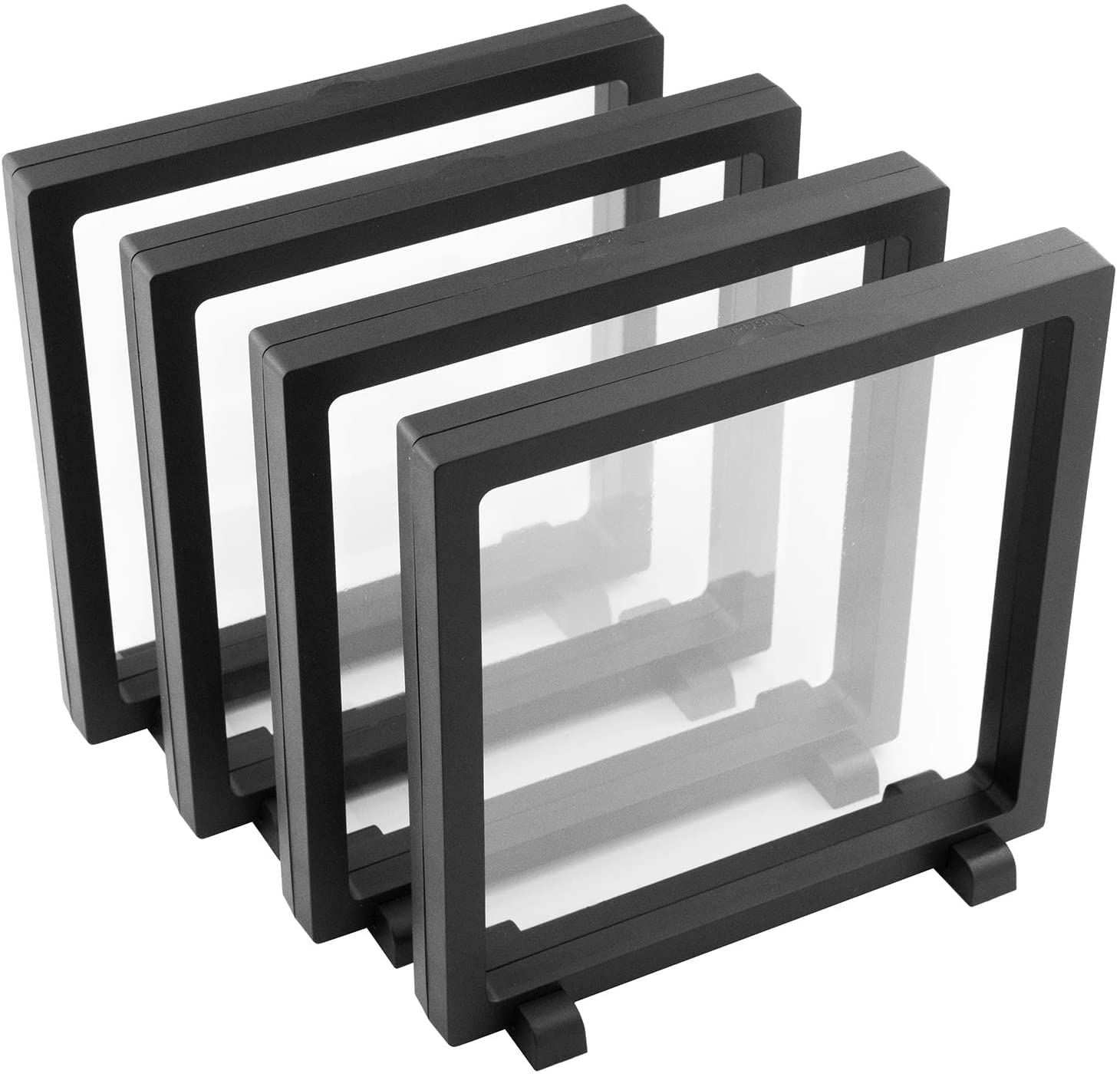 Wishdiam 4 Pack 3D Floating Display Case 7X7X0.8    Floating Coin Display Frame For Aa Medallions, Jewelry, Fossil Floating Disp