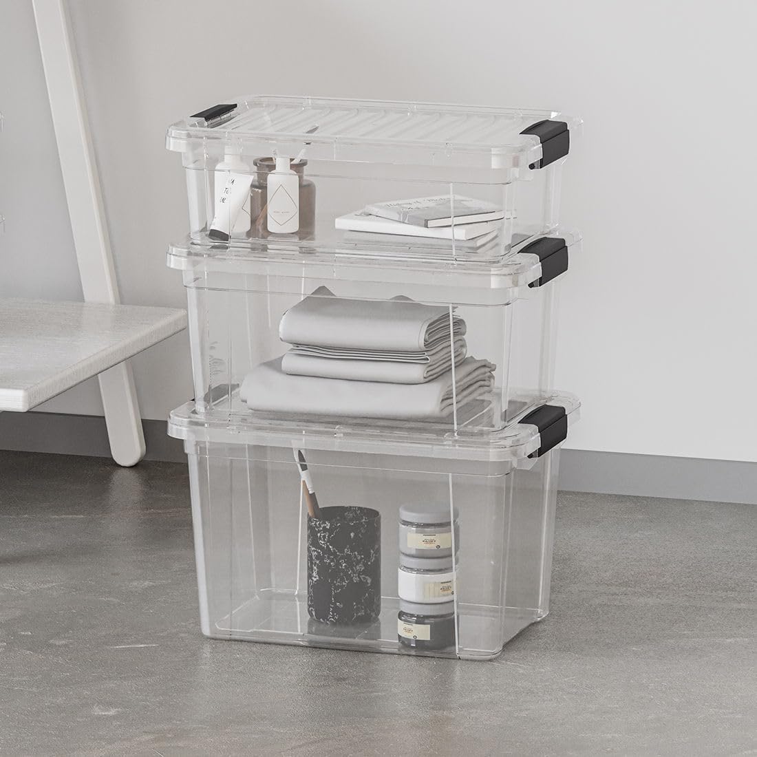 Superio Clear Storage Boxes With Lids, 4.5 Quart Plastic Container Bins For Organizing, Stackable Crates, Bpa Free, Non Toxic, O