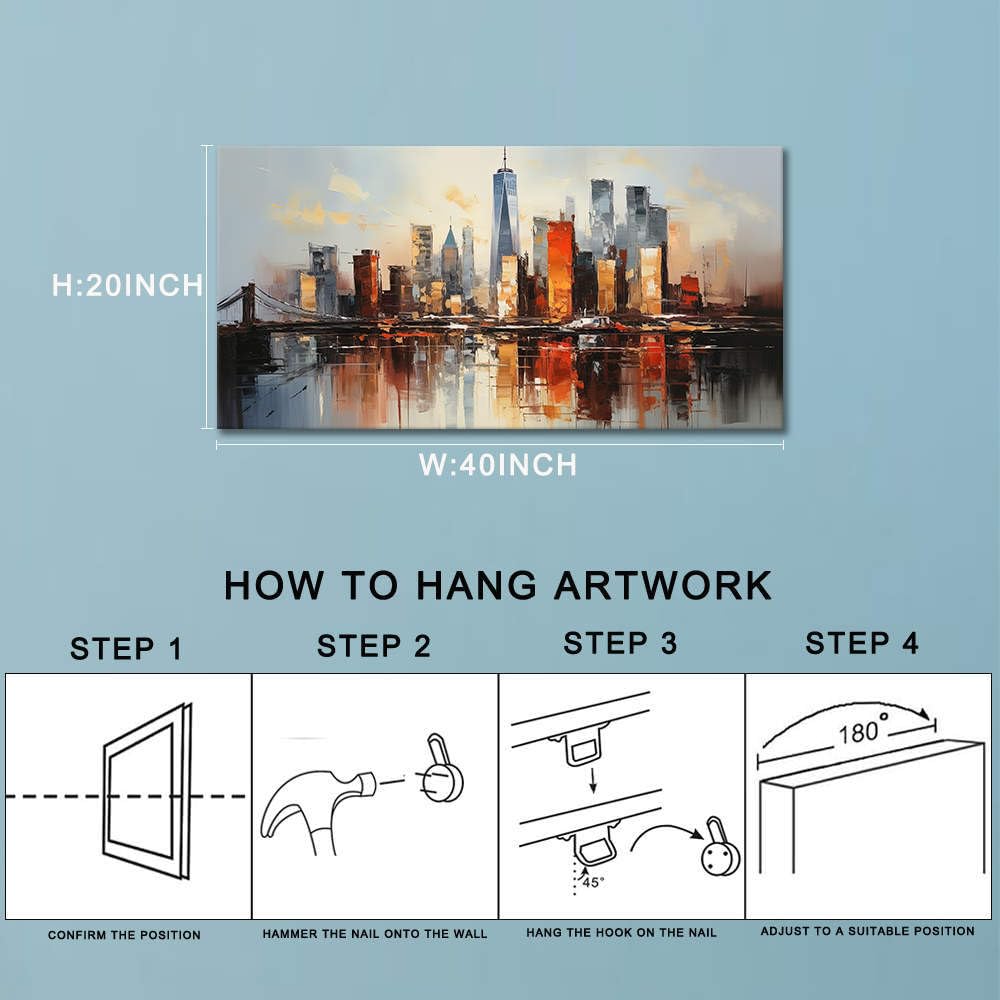 Cityscape Canvas Wall Art Abstract Canvas Painting Grey And Gold Brooklyn Bridge Wall Art Modern New York City Canvas Art Colorf
