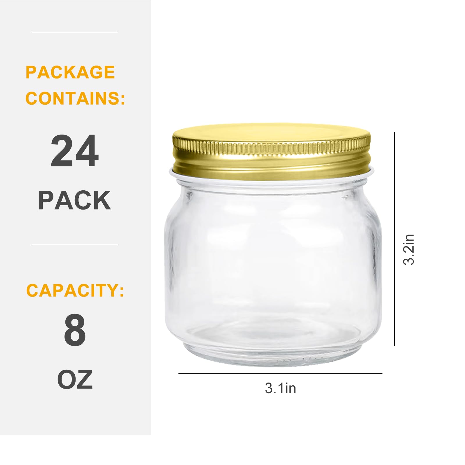 Encheng 8 Oz Glass Jars With Lids,Ball Regular Mouth Mason Jars For Storage,Canning Jars For Caviar,Herb,Jelly,Jams,Honey,Dishwa